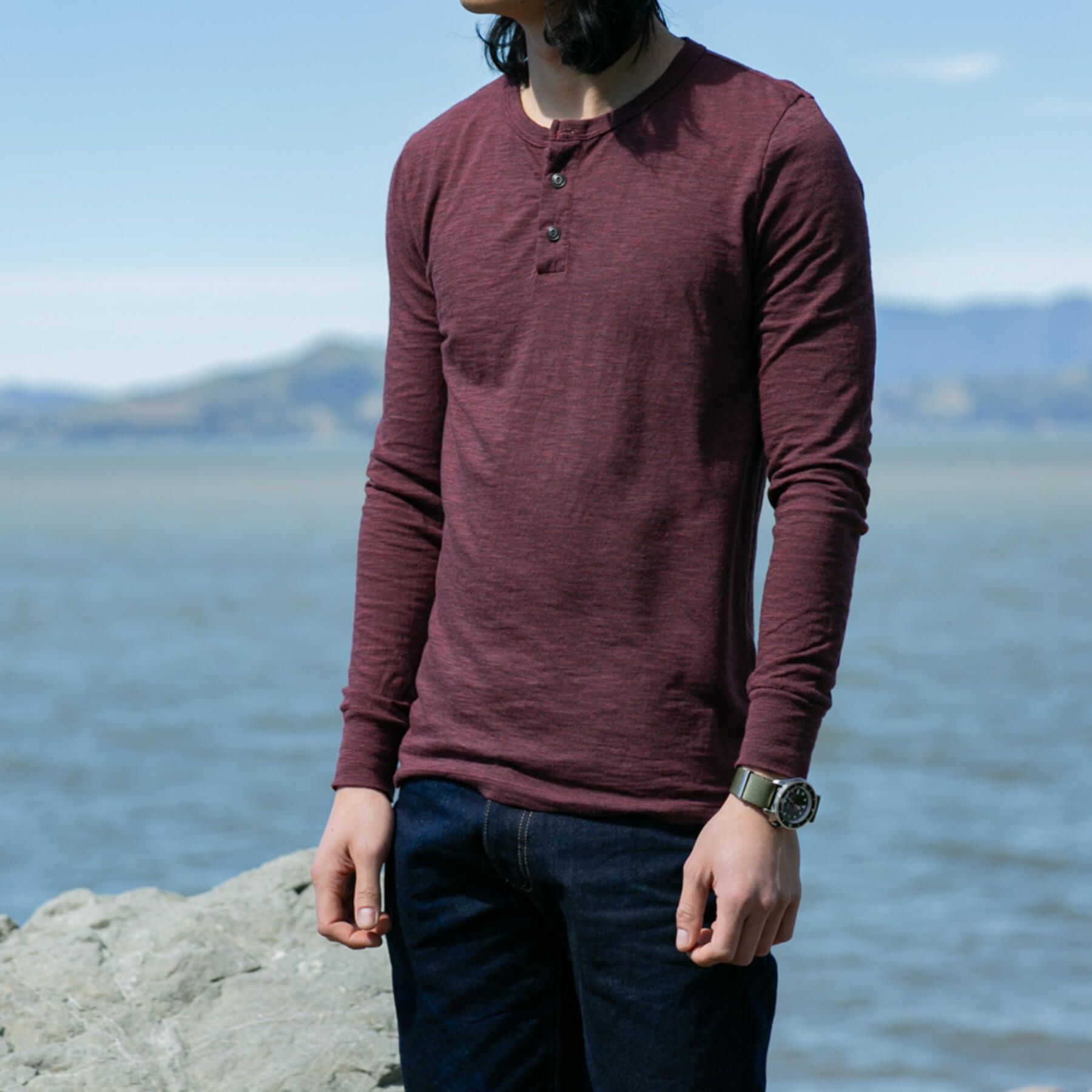 gustin twisted yarn henley - oxblood