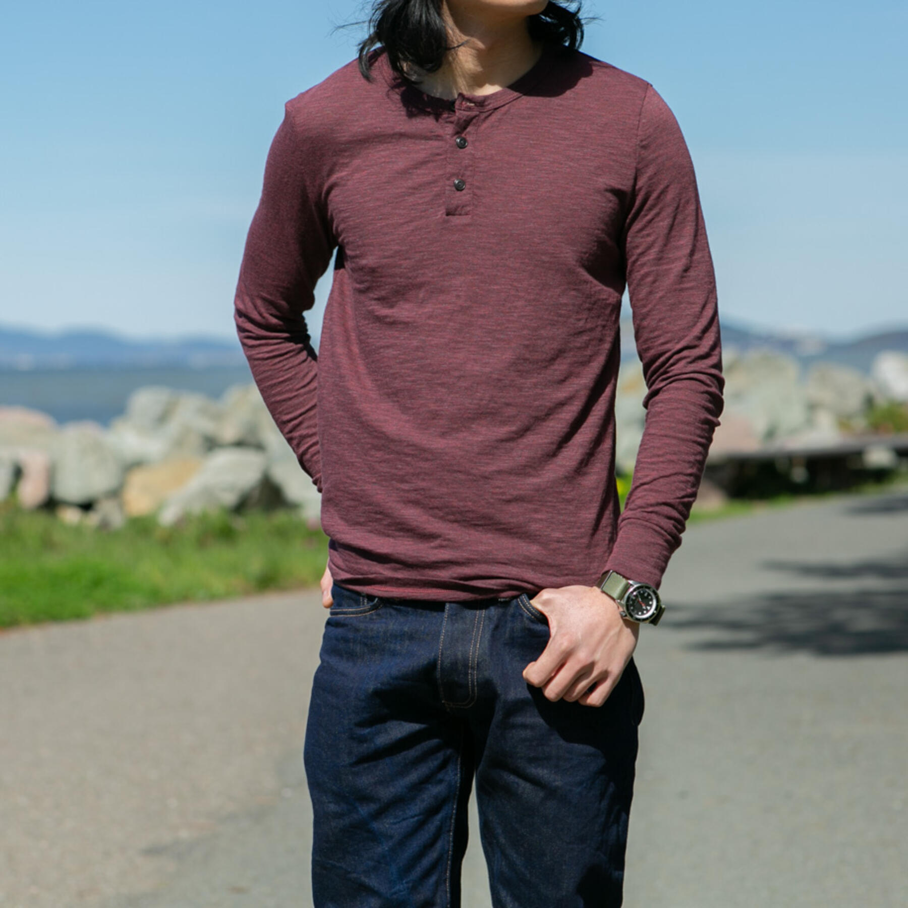 gustin twisted yarn henley - oxblood
