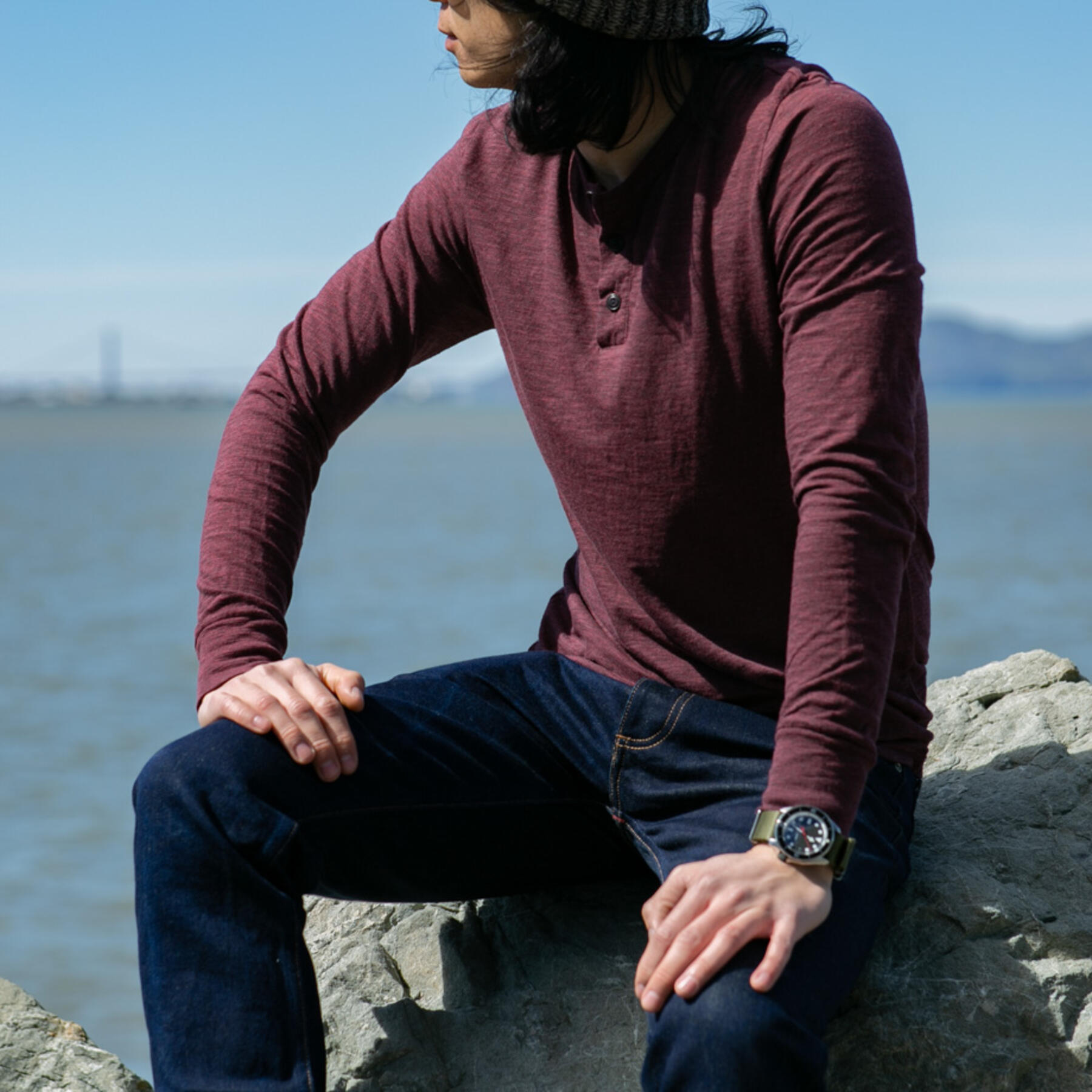 gustin twisted yarn henley - oxblood