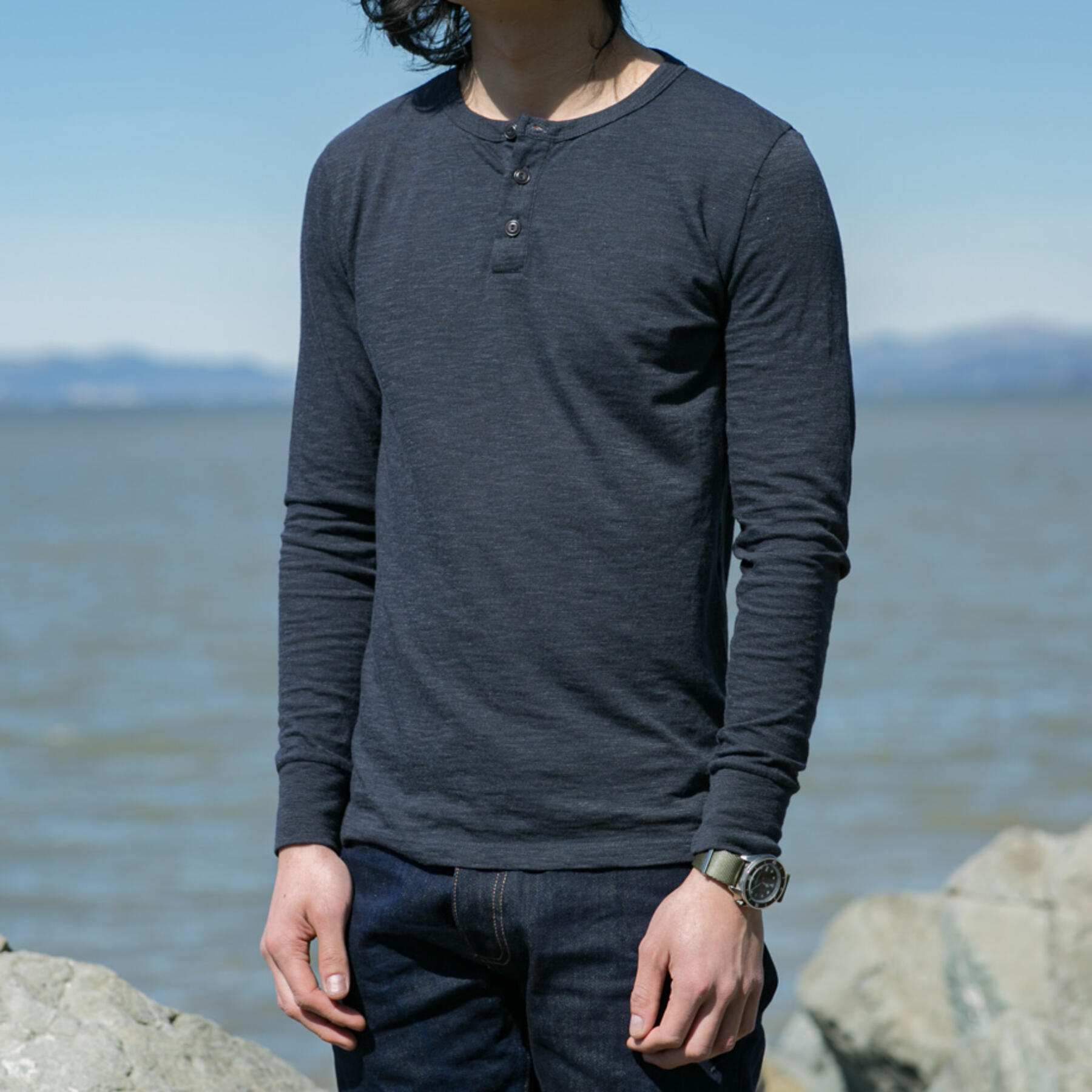 gustin twisted yarn henley - dark ocean