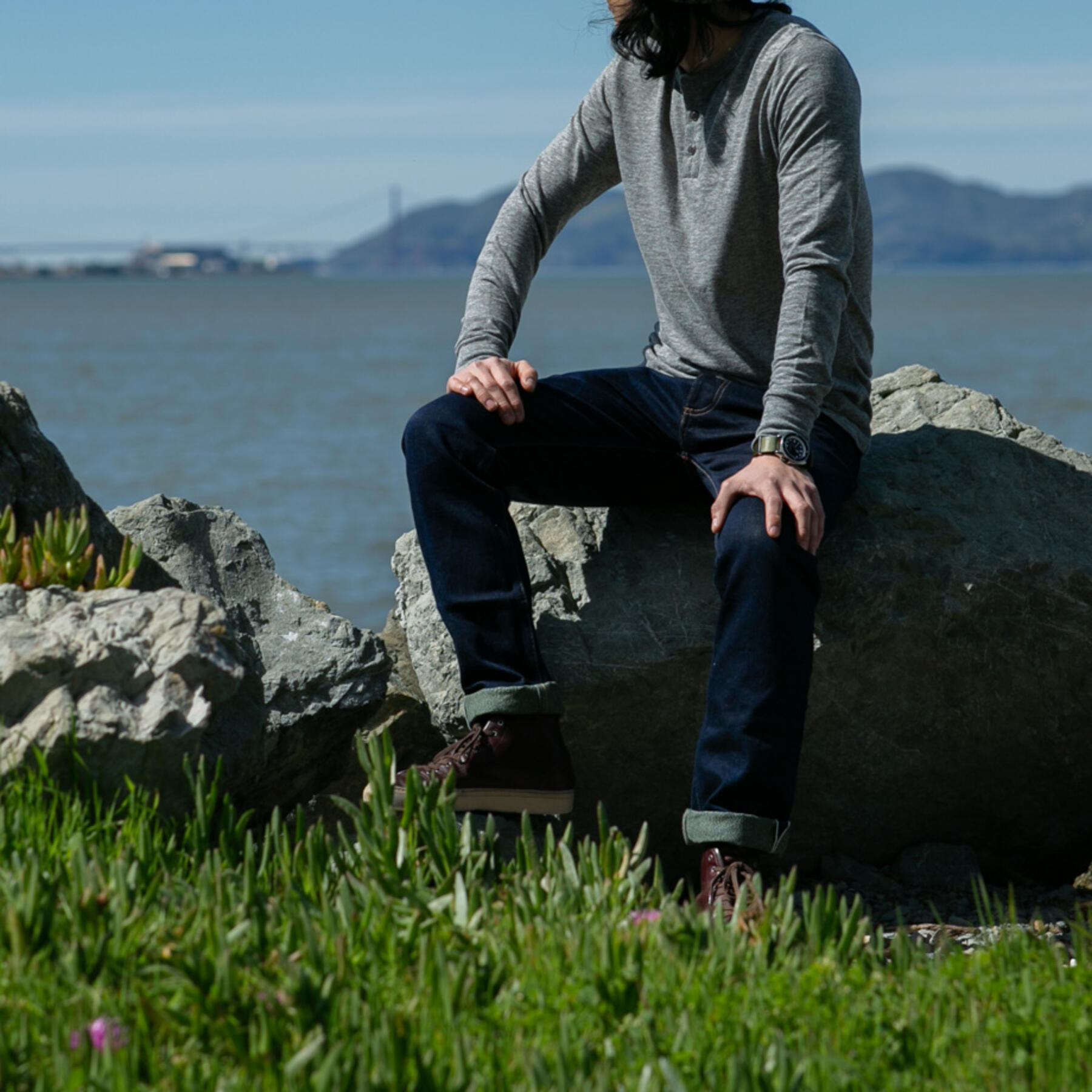 gustin twisted yarn henley - heather grey