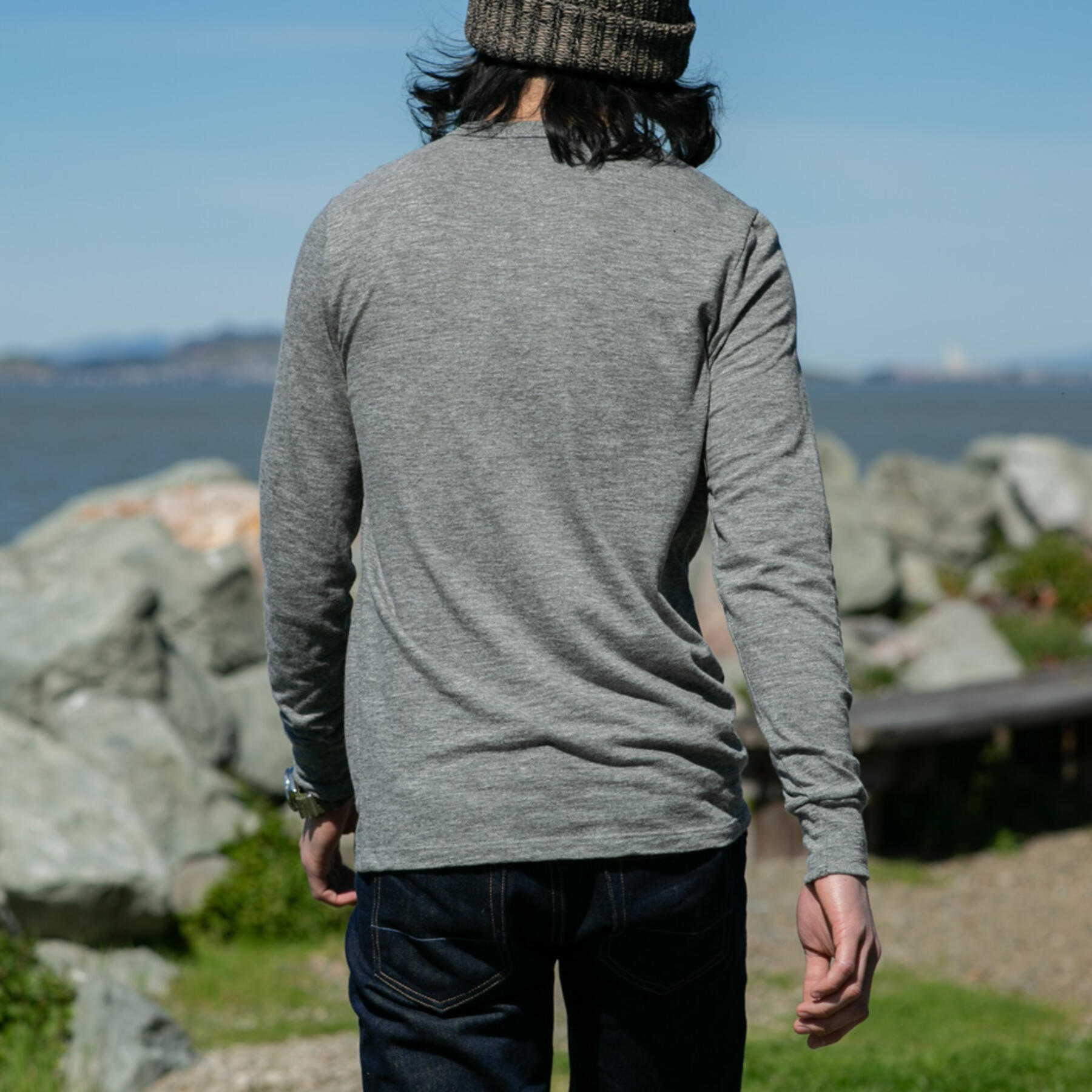 gustin twisted yarn henley - heather grey