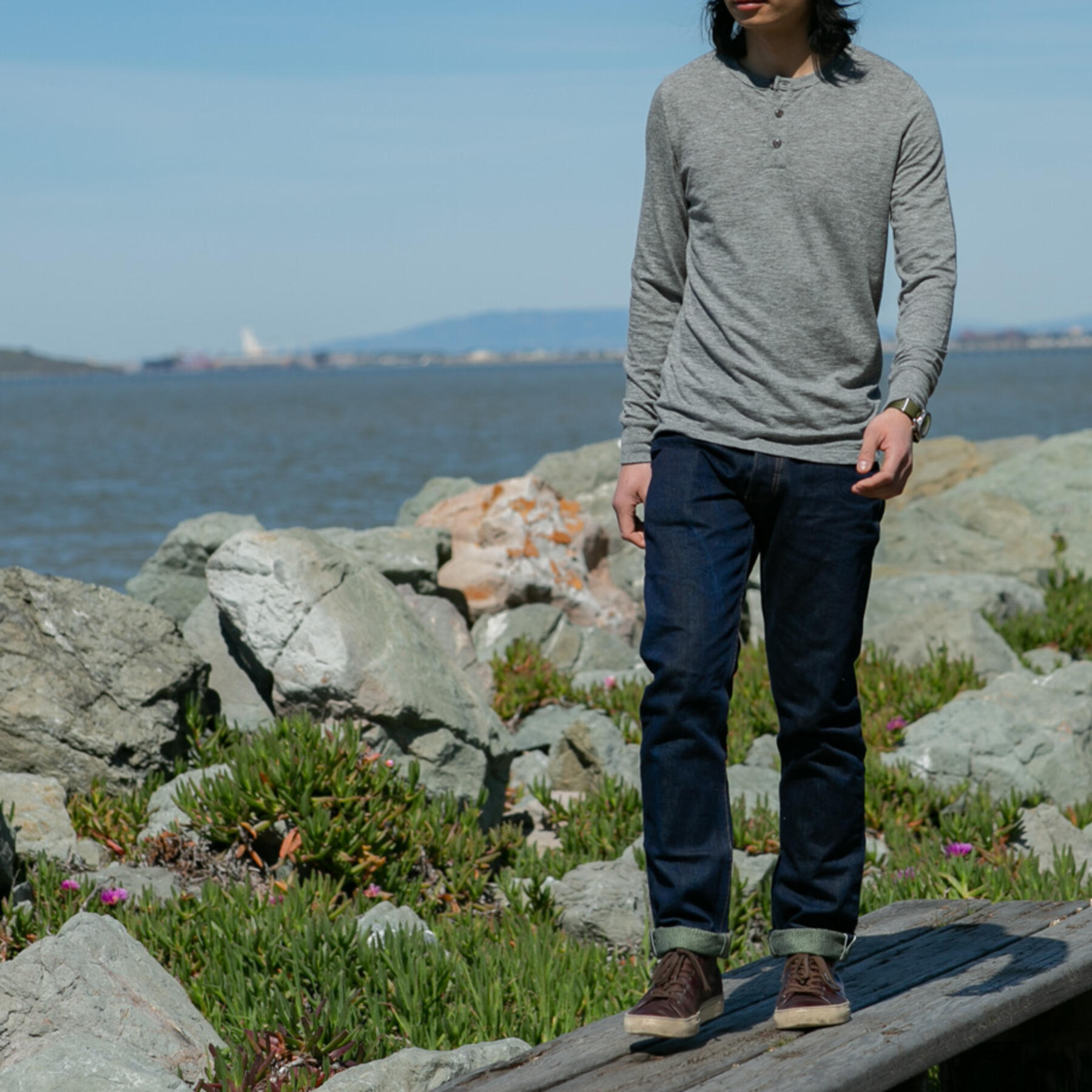 gustin twisted yarn henley - heather grey