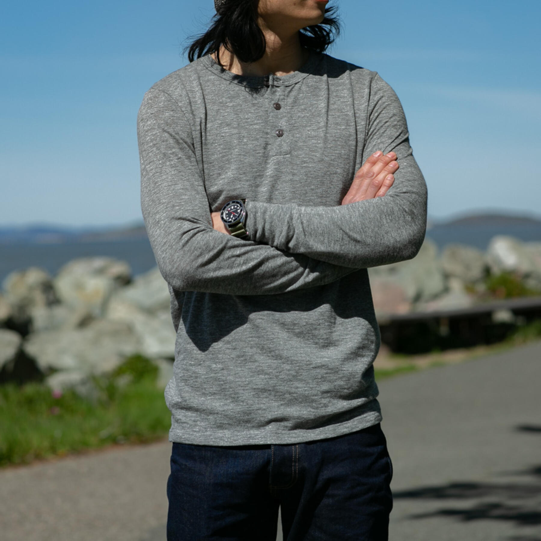 gustin twisted yarn henley - heather grey