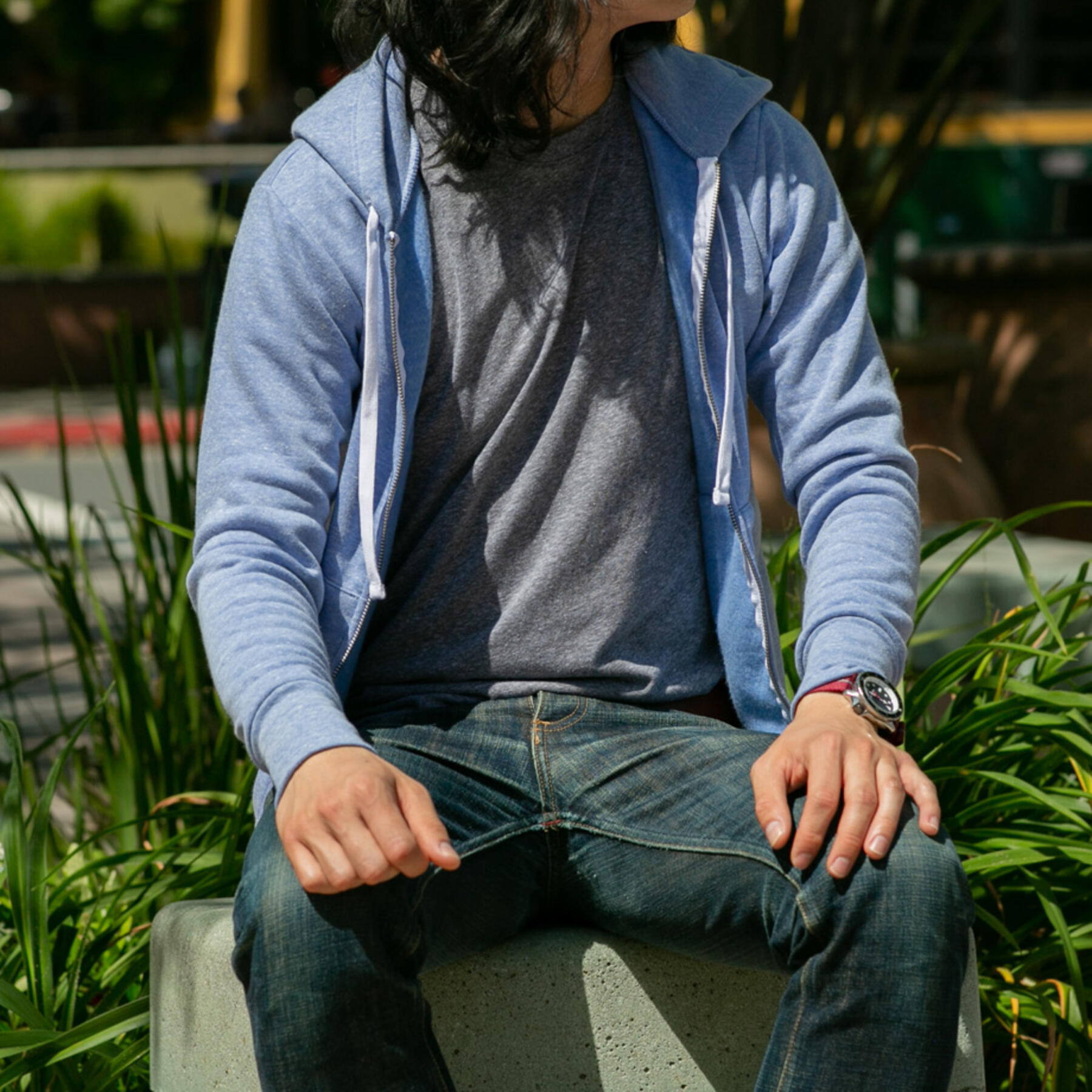 gustin fleece zip hoodie - heather sky