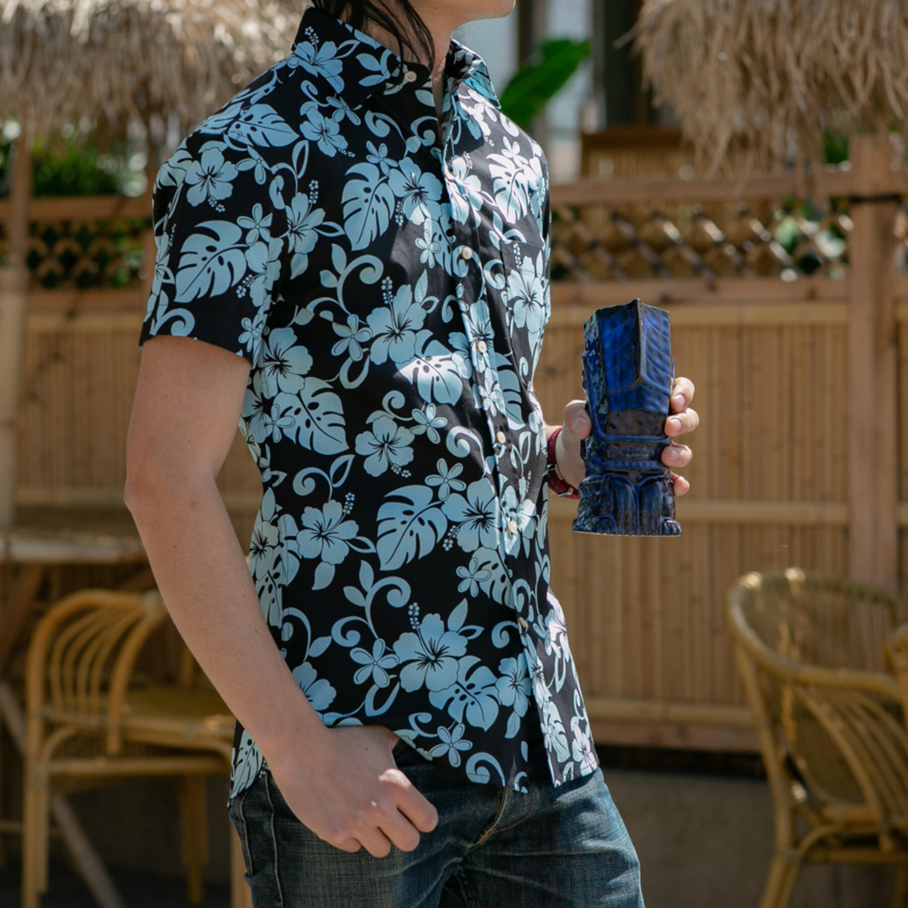 gustin #676 black sky floral short sleeve shirt