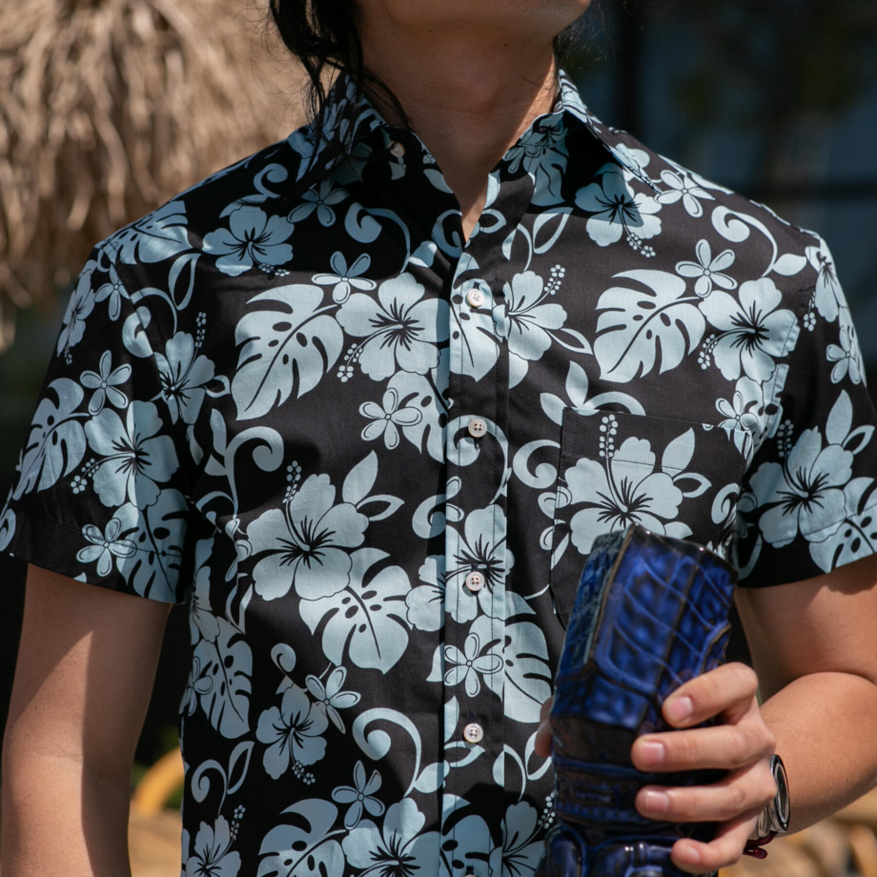 gustin #676 black sky floral short sleeve shirt