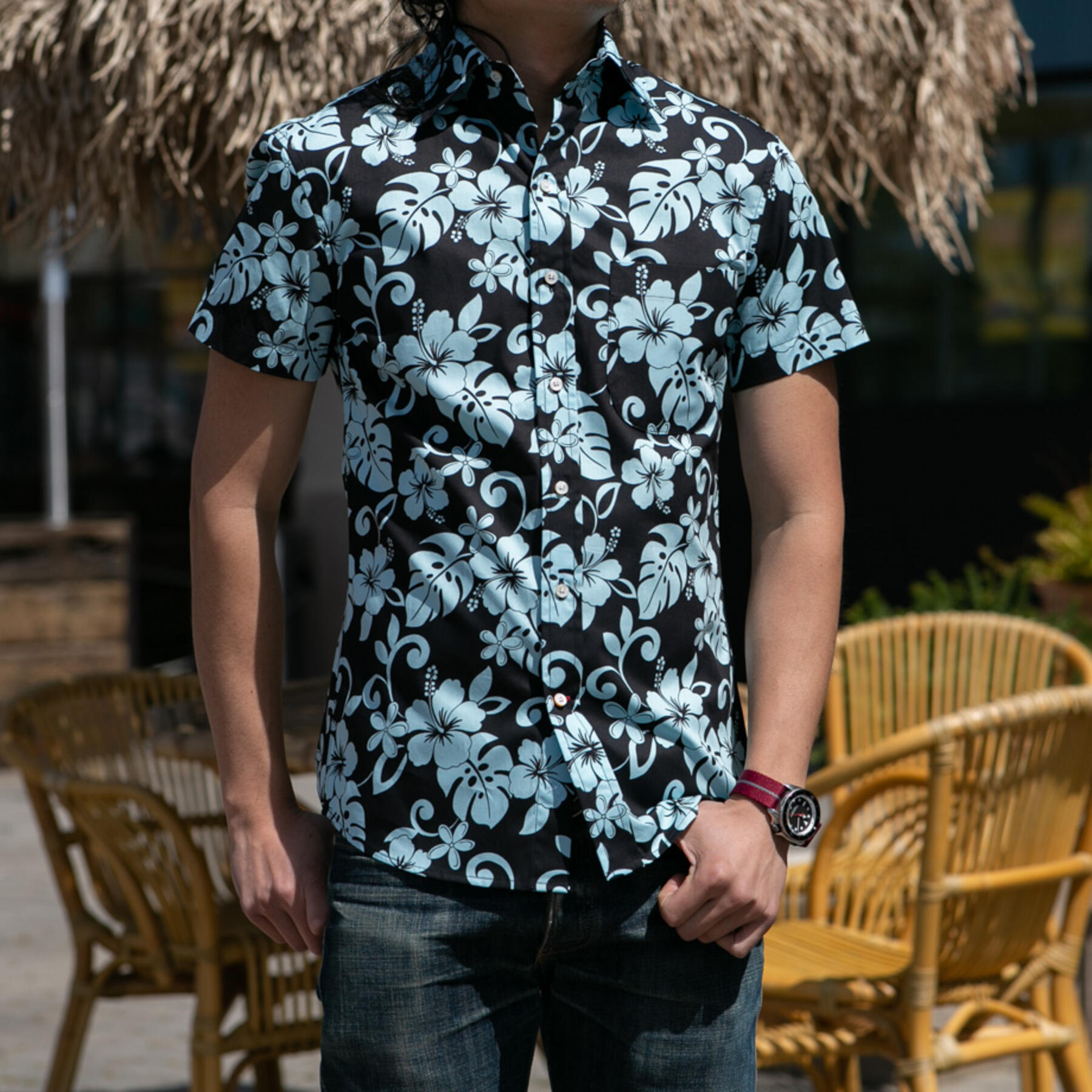 gustin #676 black sky floral short sleeve shirt
