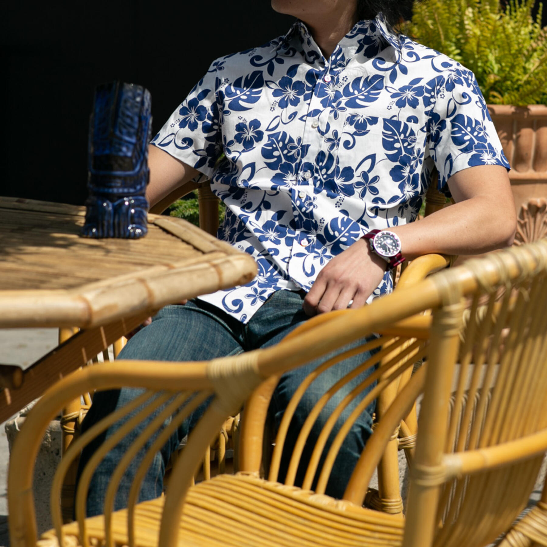 gustin #677 white blue floral short sleeve shirt