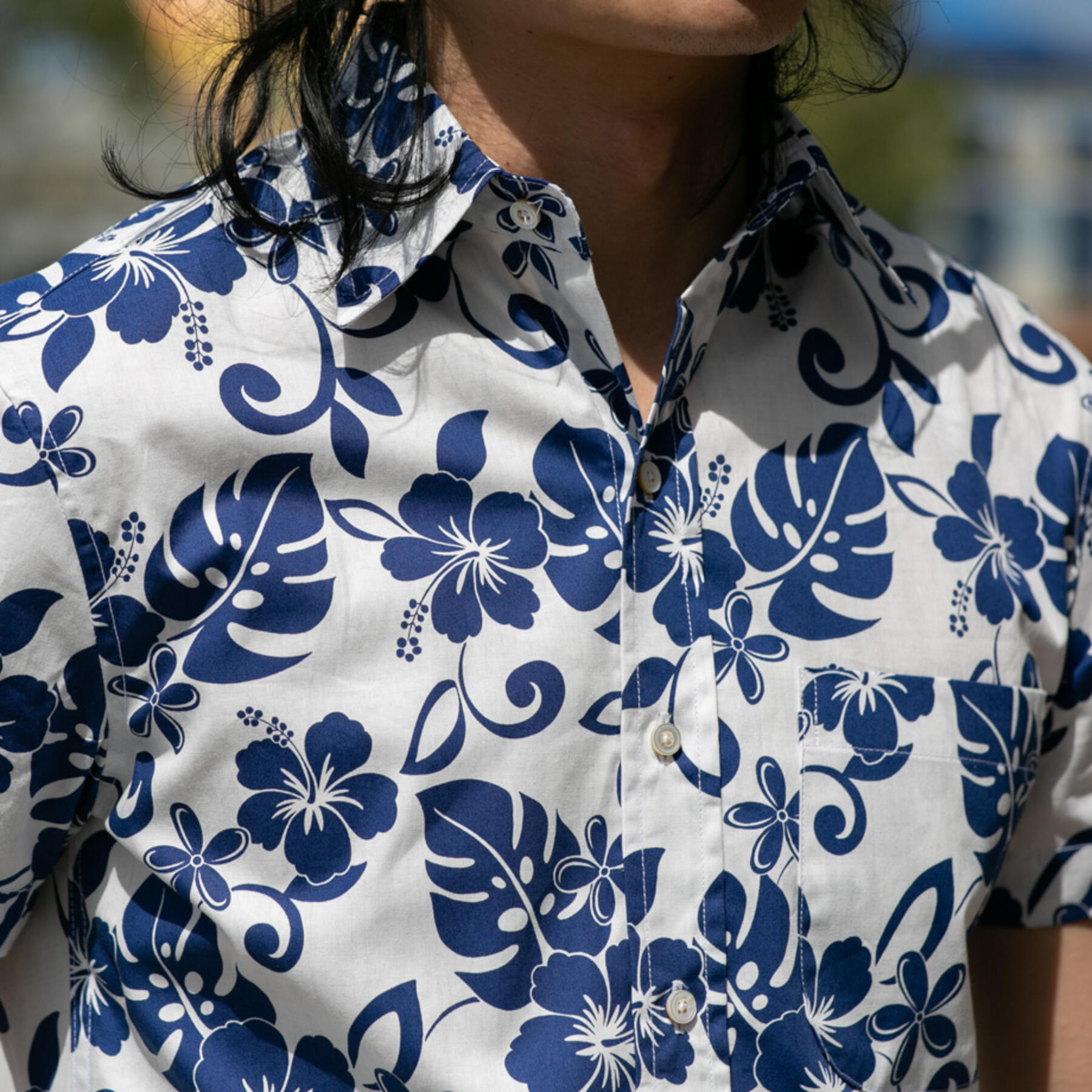 gustin #677 white blue floral short sleeve shirt