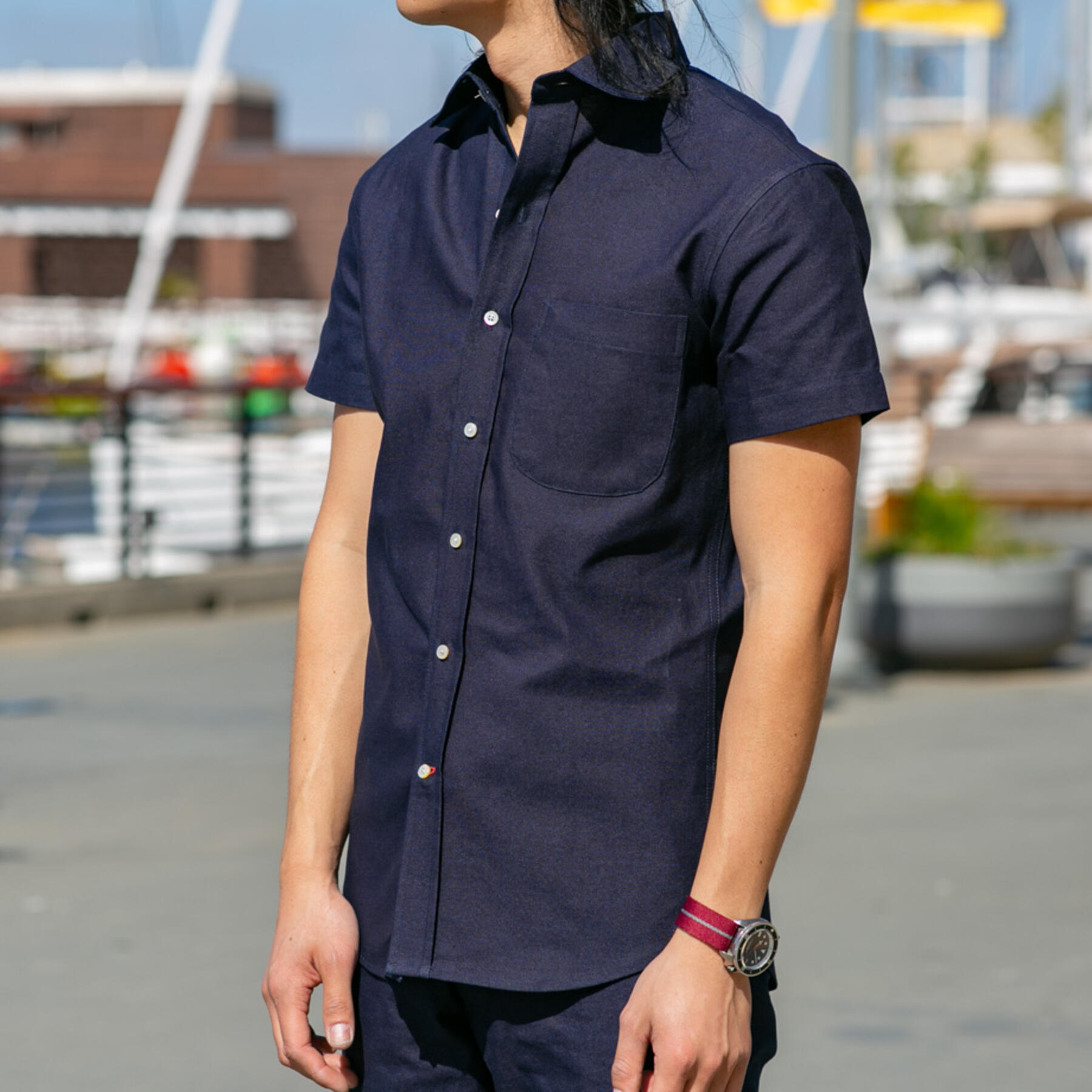 gustin #195 indigoxindigo chambray short sleeve shirt