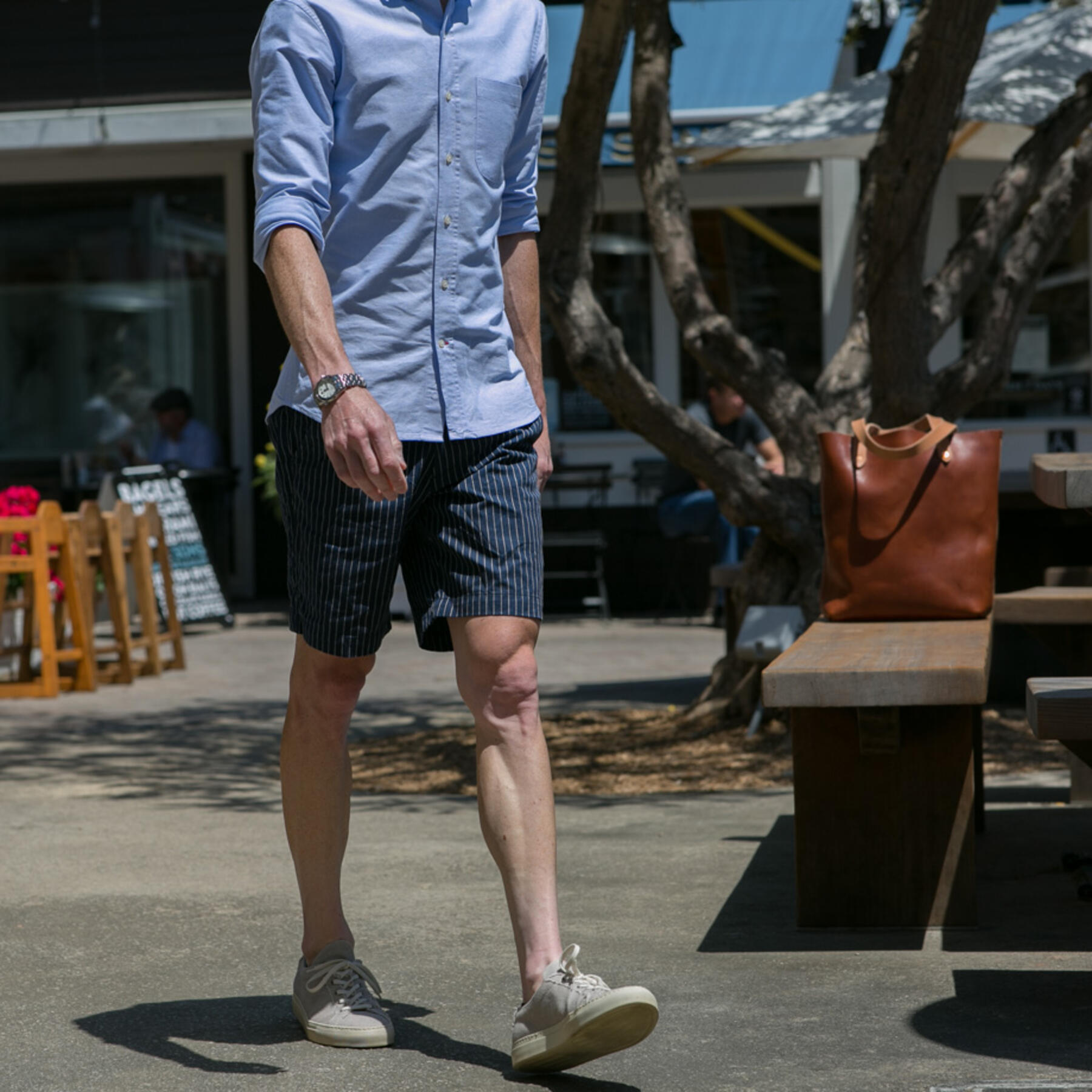 gustin indigo stripe chino shorts