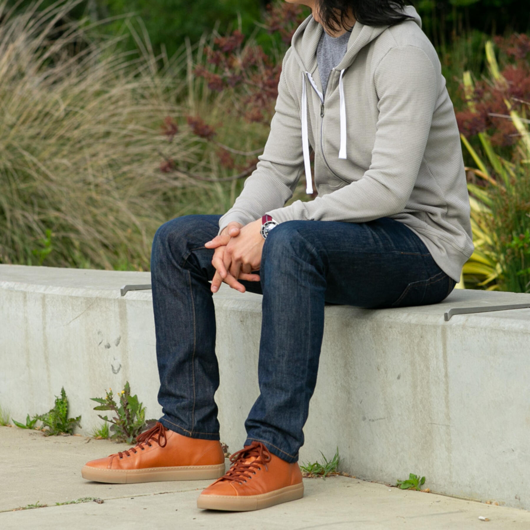 gustin waffle zip hoodie - concrete