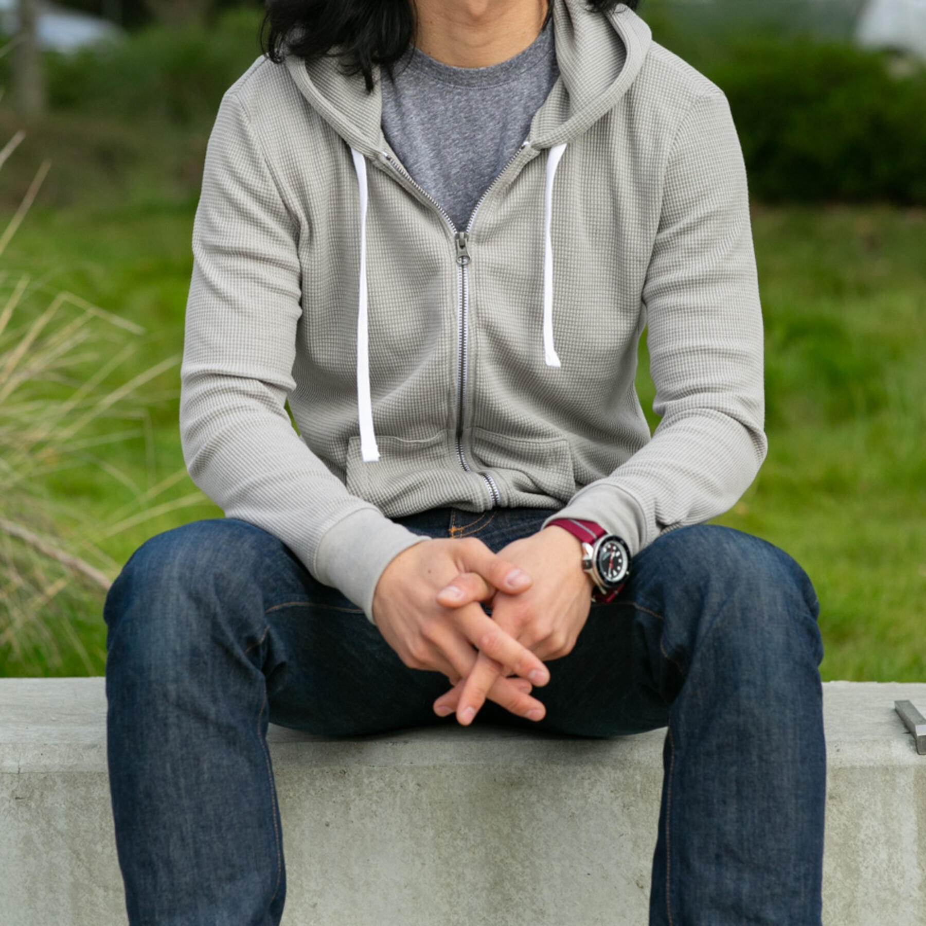 gustin waffle zip hoodie - concrete