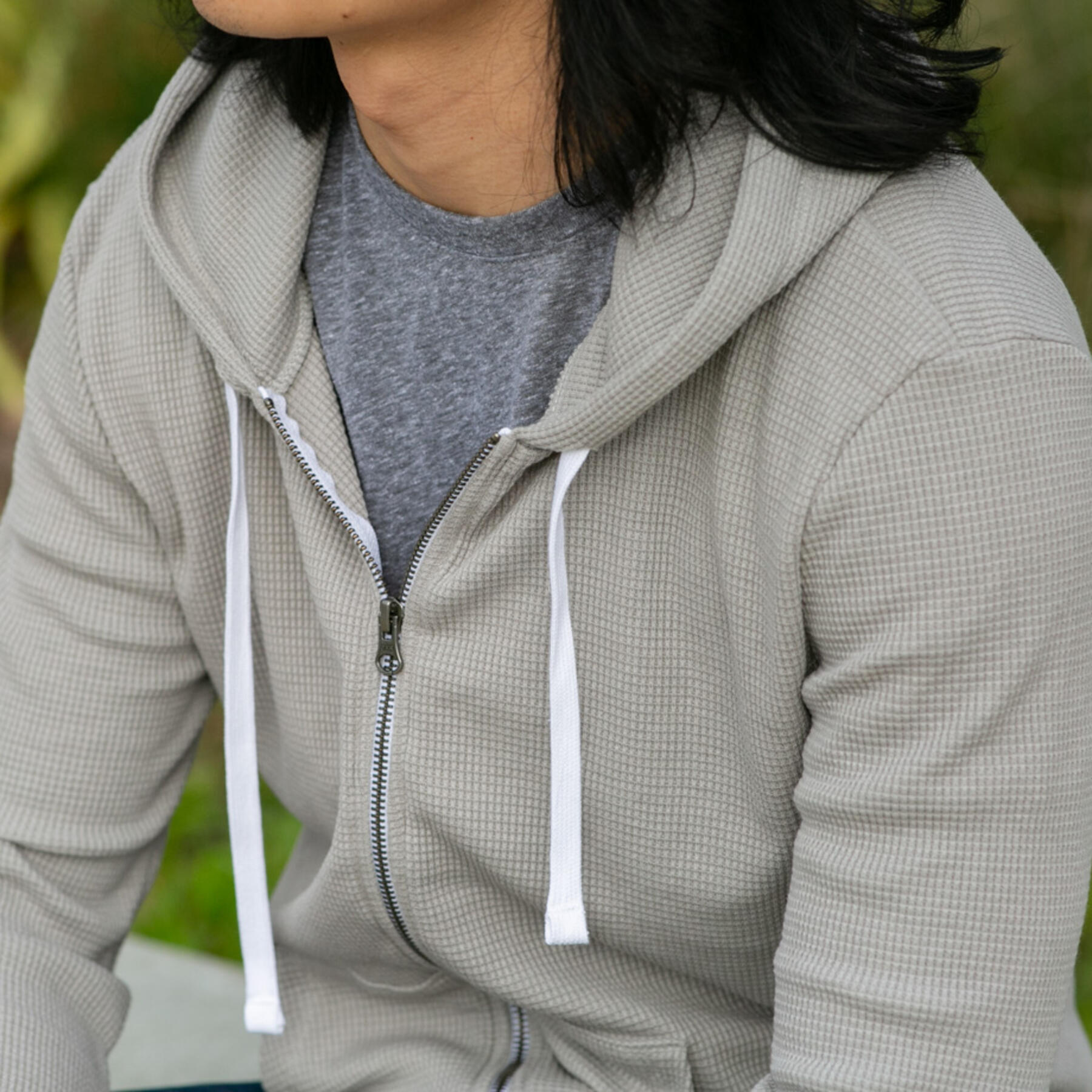 gustin waffle zip hoodie - concrete