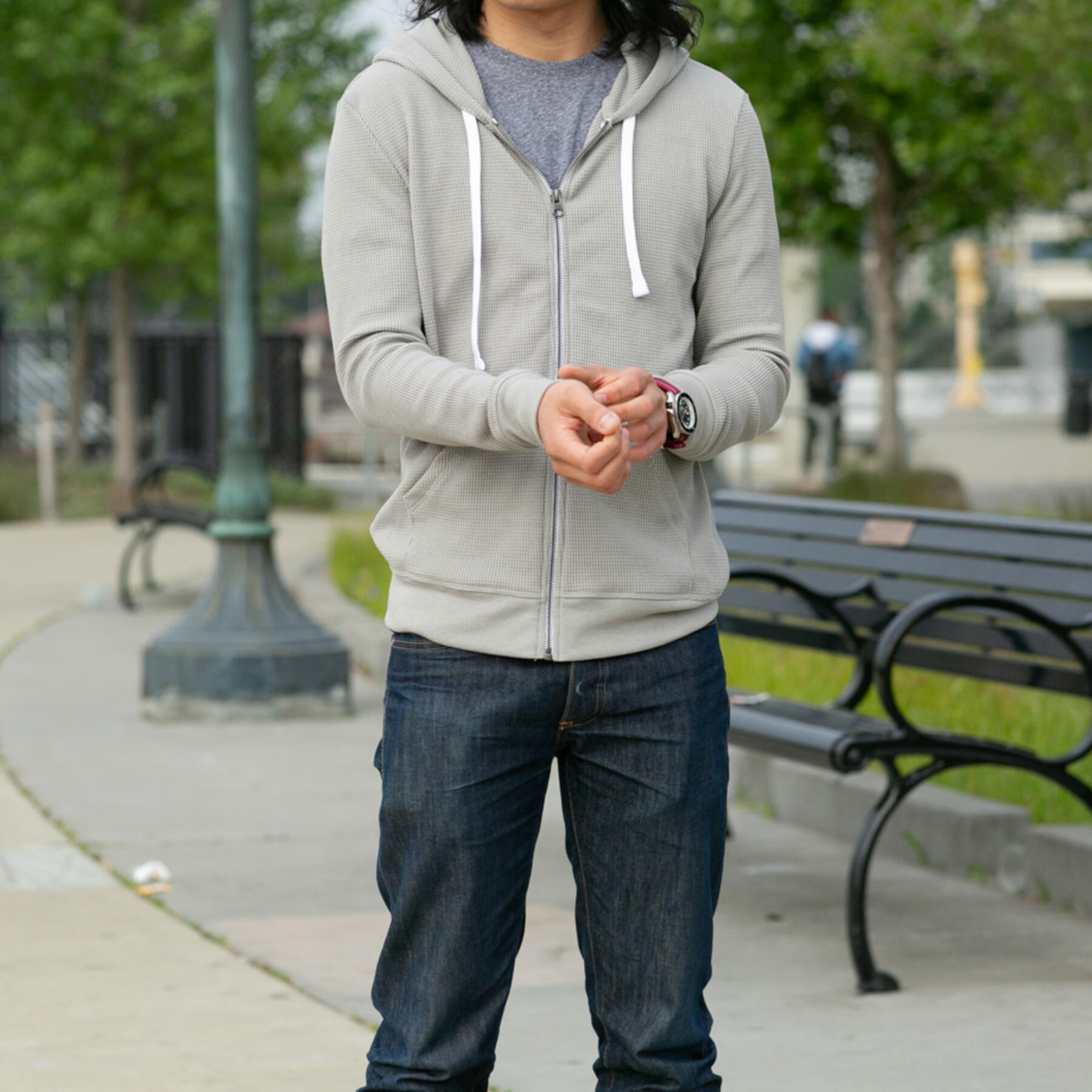gustin waffle zip hoodie - concrete