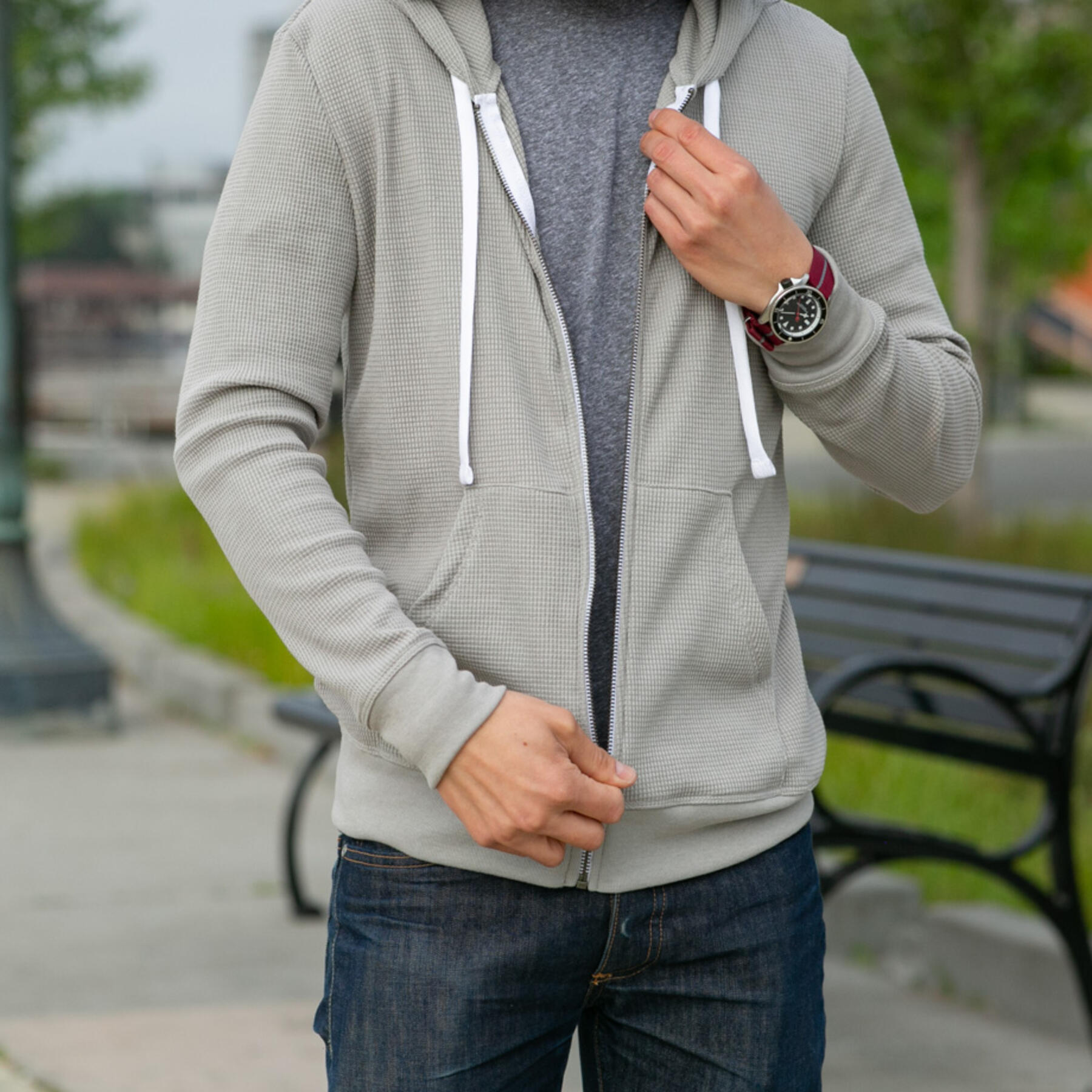 gustin waffle zip hoodie - concrete