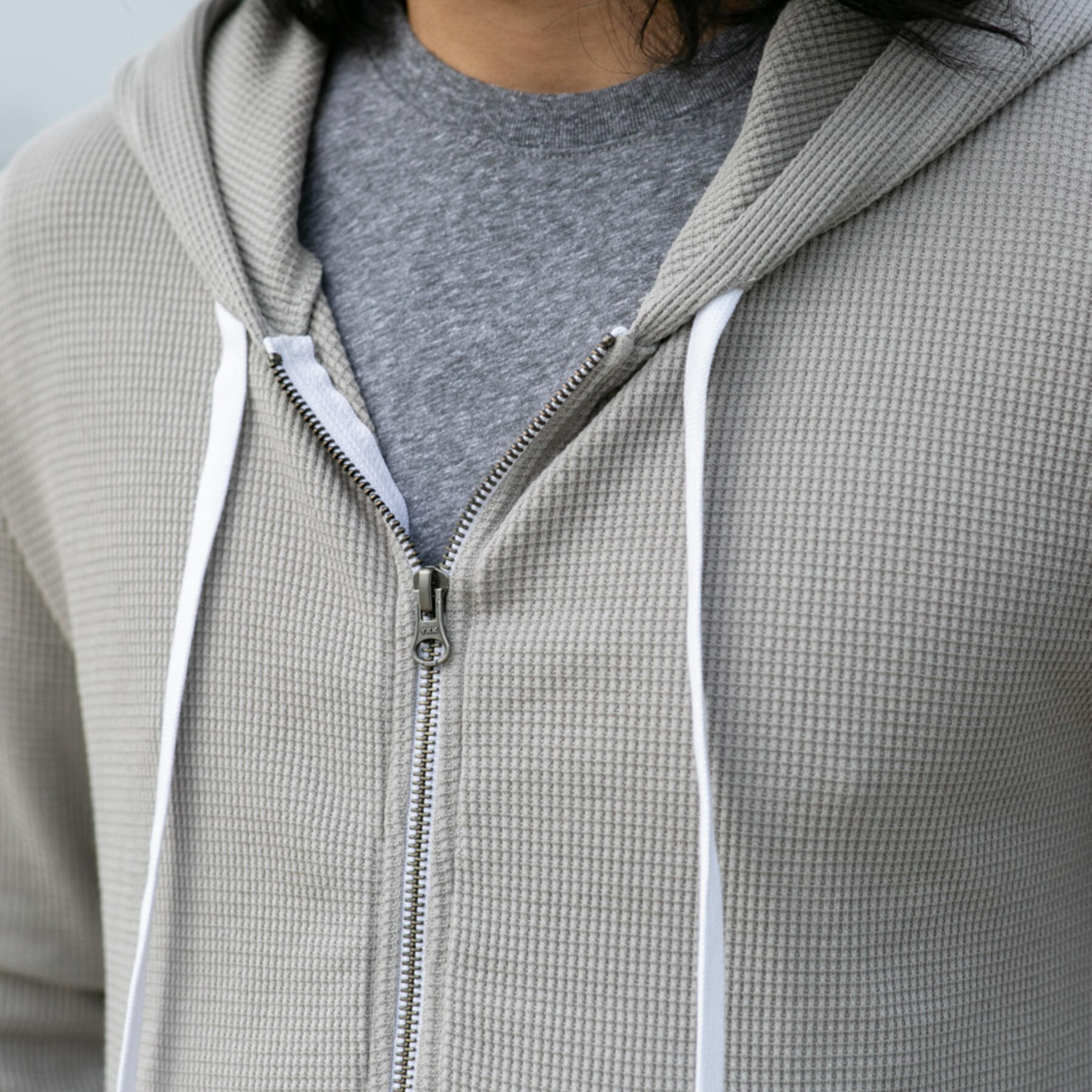 gustin waffle zip hoodie - concrete