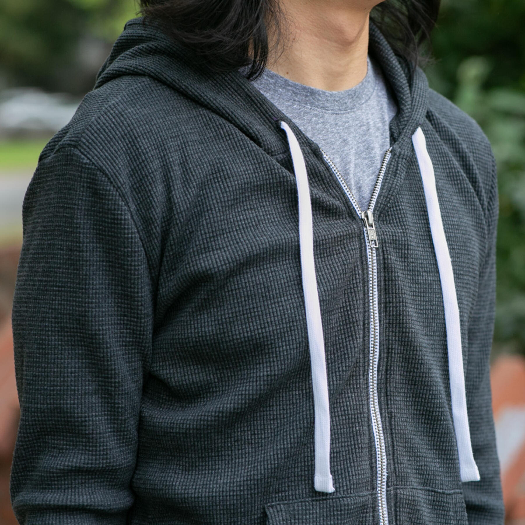gustin waffle zip hoodie - charcoal