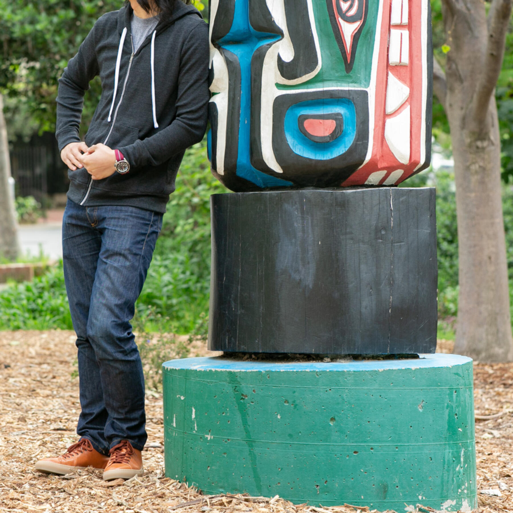 gustin waffle zip hoodie - charcoal