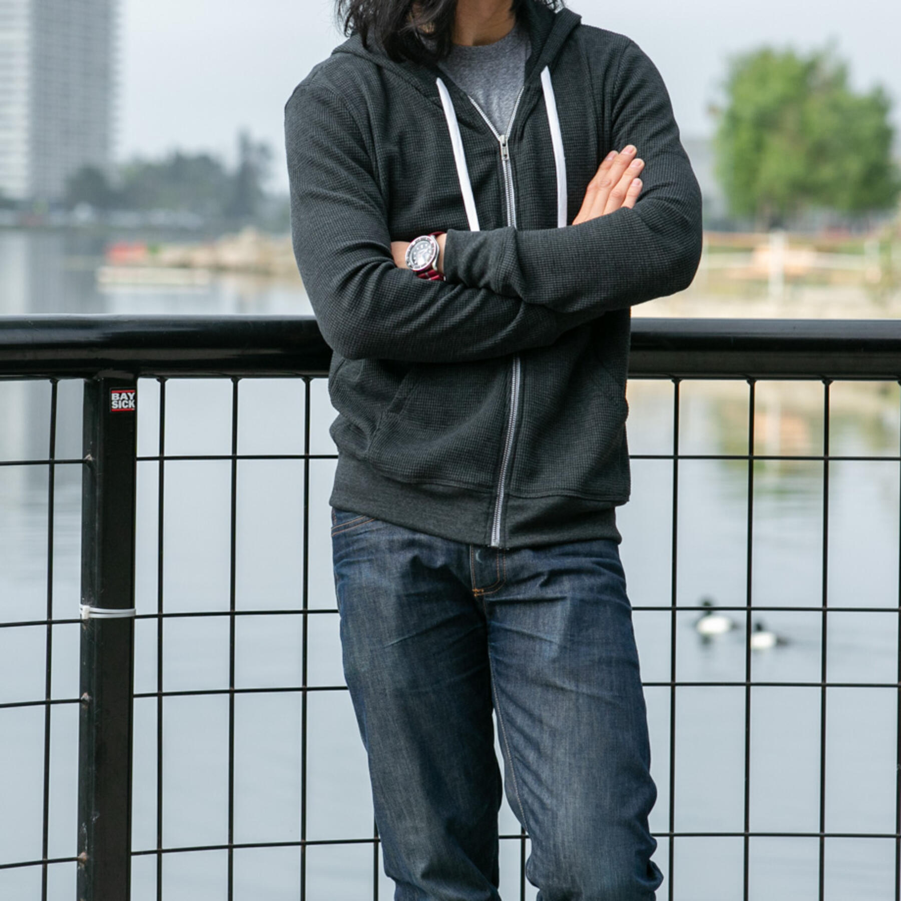 gustin waffle zip hoodie - charcoal