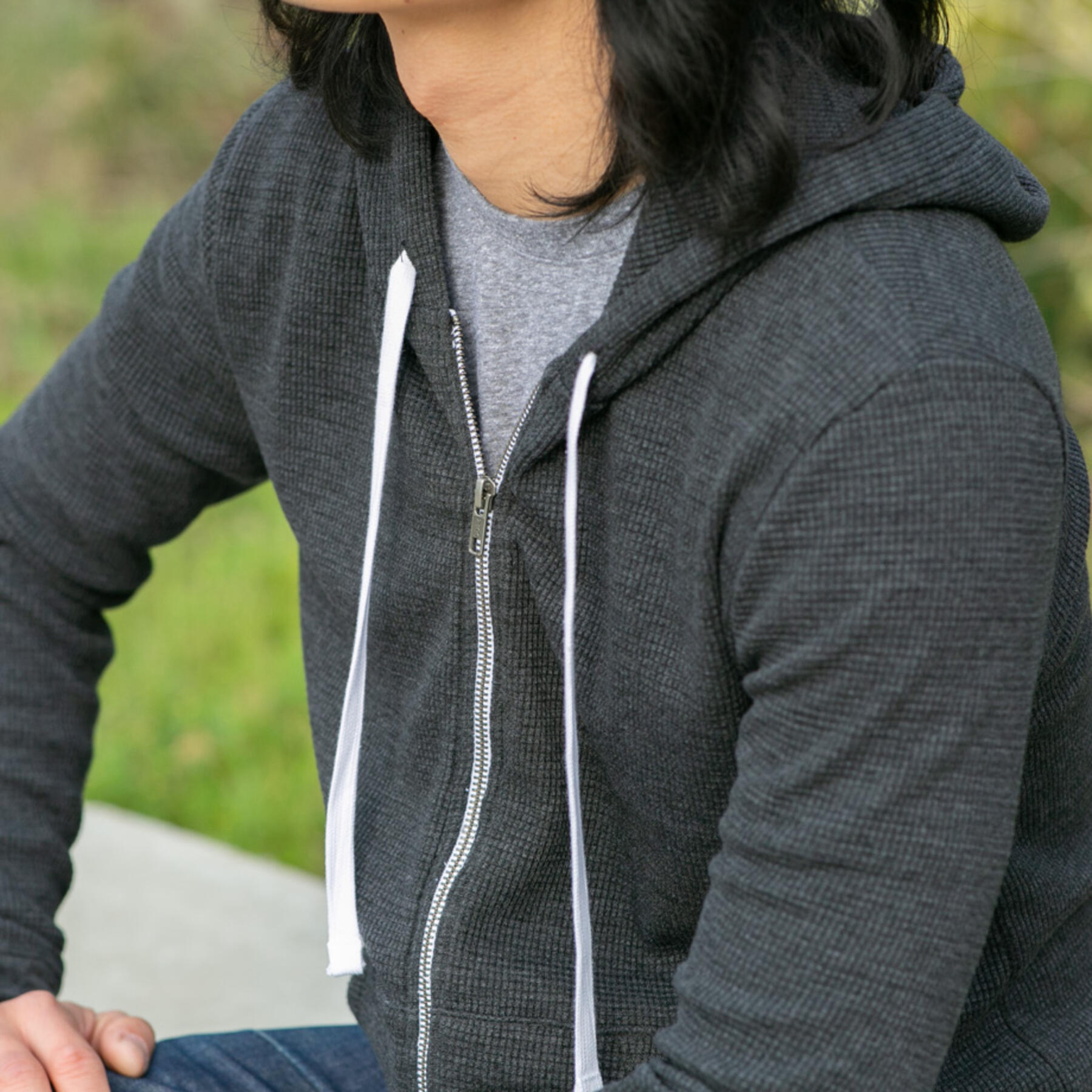 gustin waffle zip hoodie - charcoal