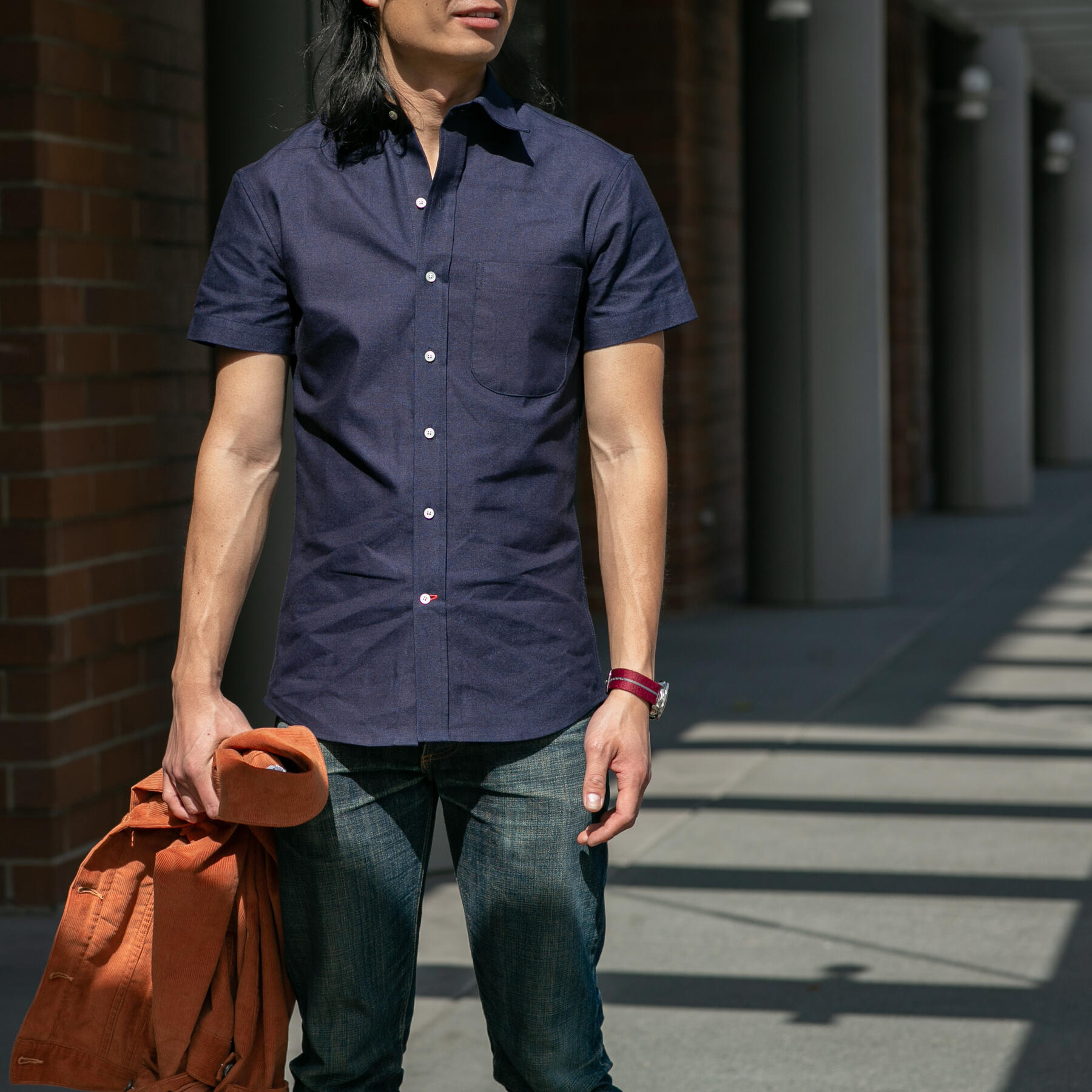 gustin #195 indigoxindigo chambray short sleeve shirt