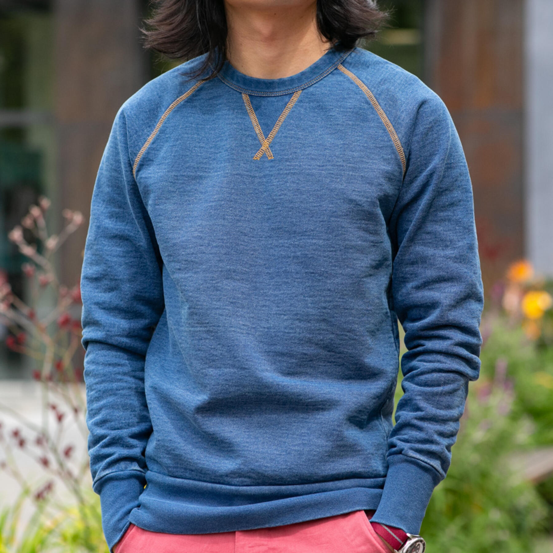gustin vintage indigo contrast stitch crewneck sweatshirt