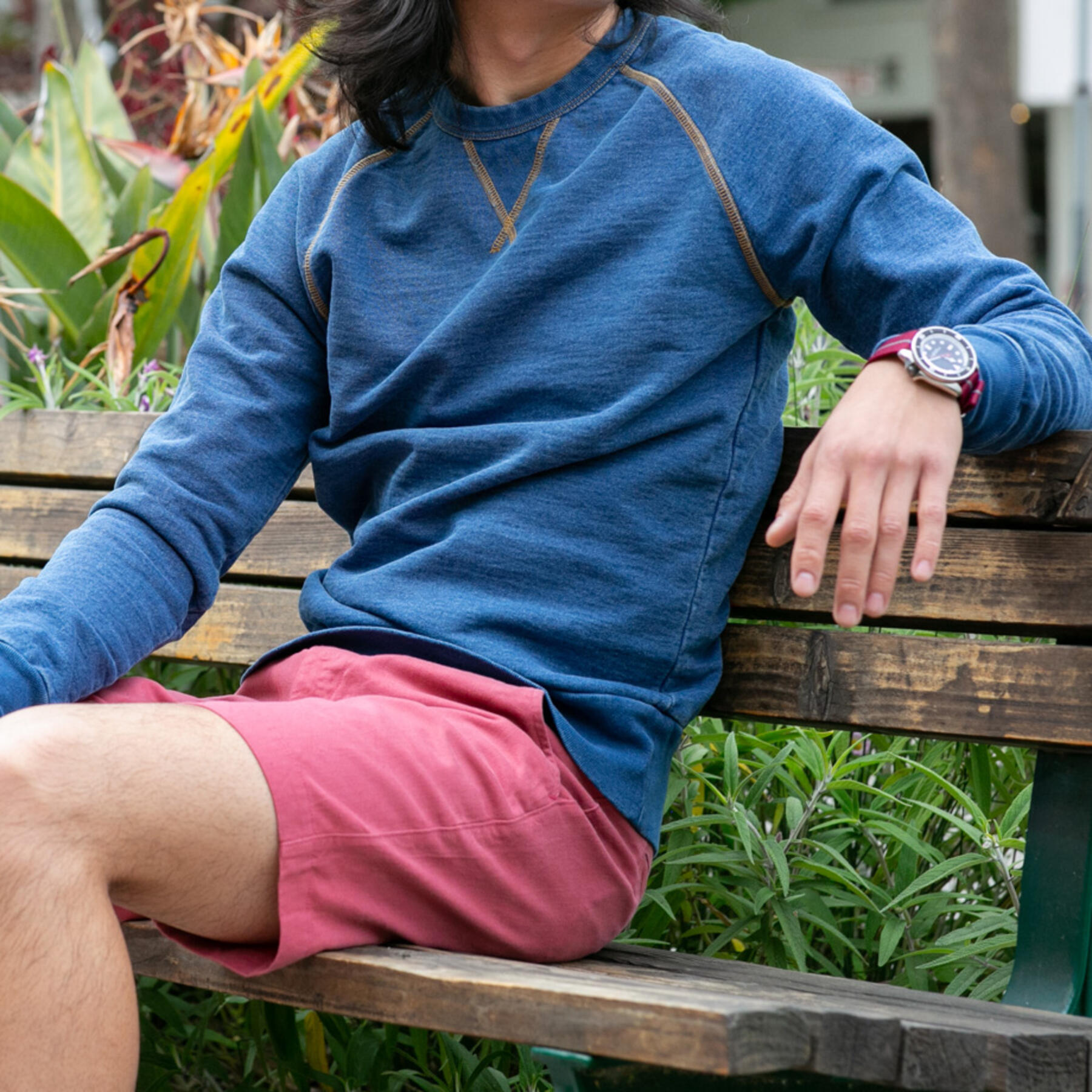 gustin vintage indigo contrast stitch crewneck sweatshirt