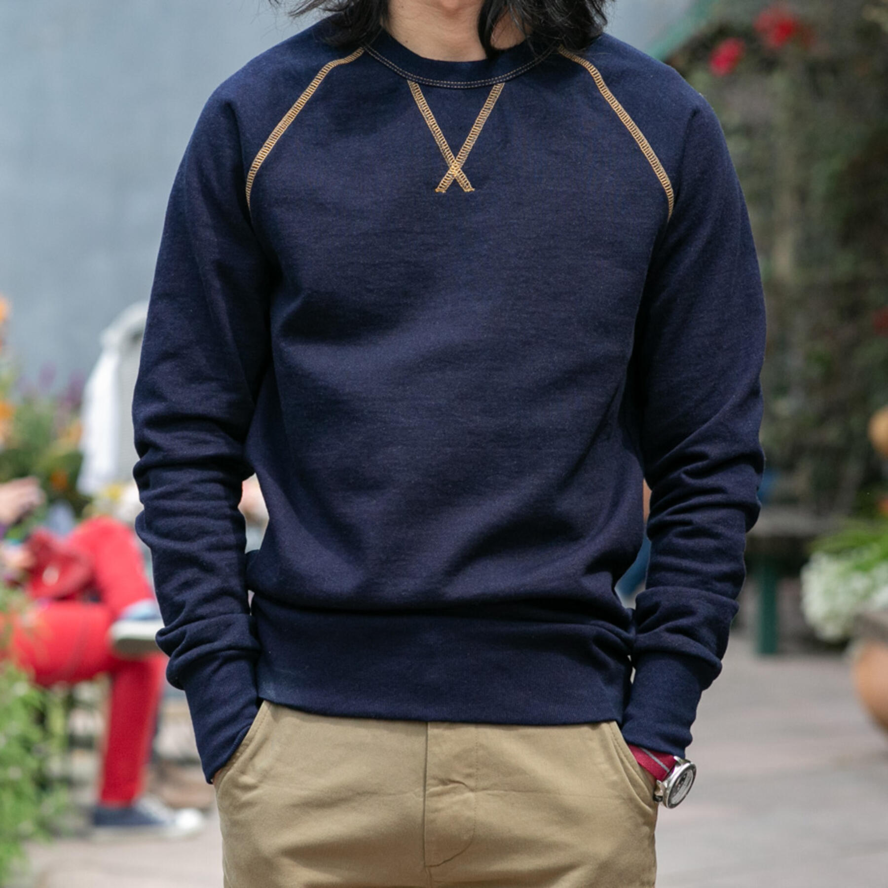 gustin indigo dye contrast stitch crewneck sweatshirt 2 pack