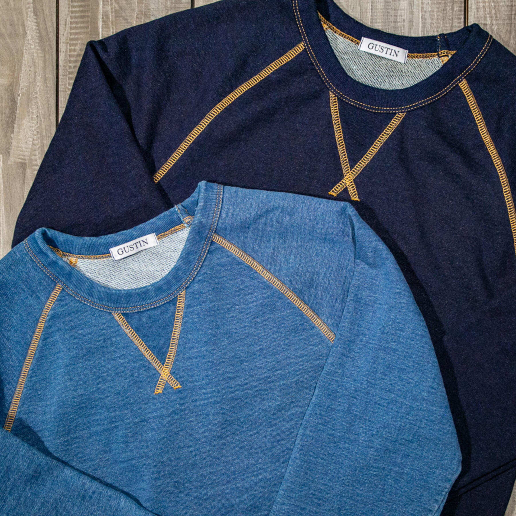 gustin indigo dye contrast stitch crewneck sweatshirt 2 pack