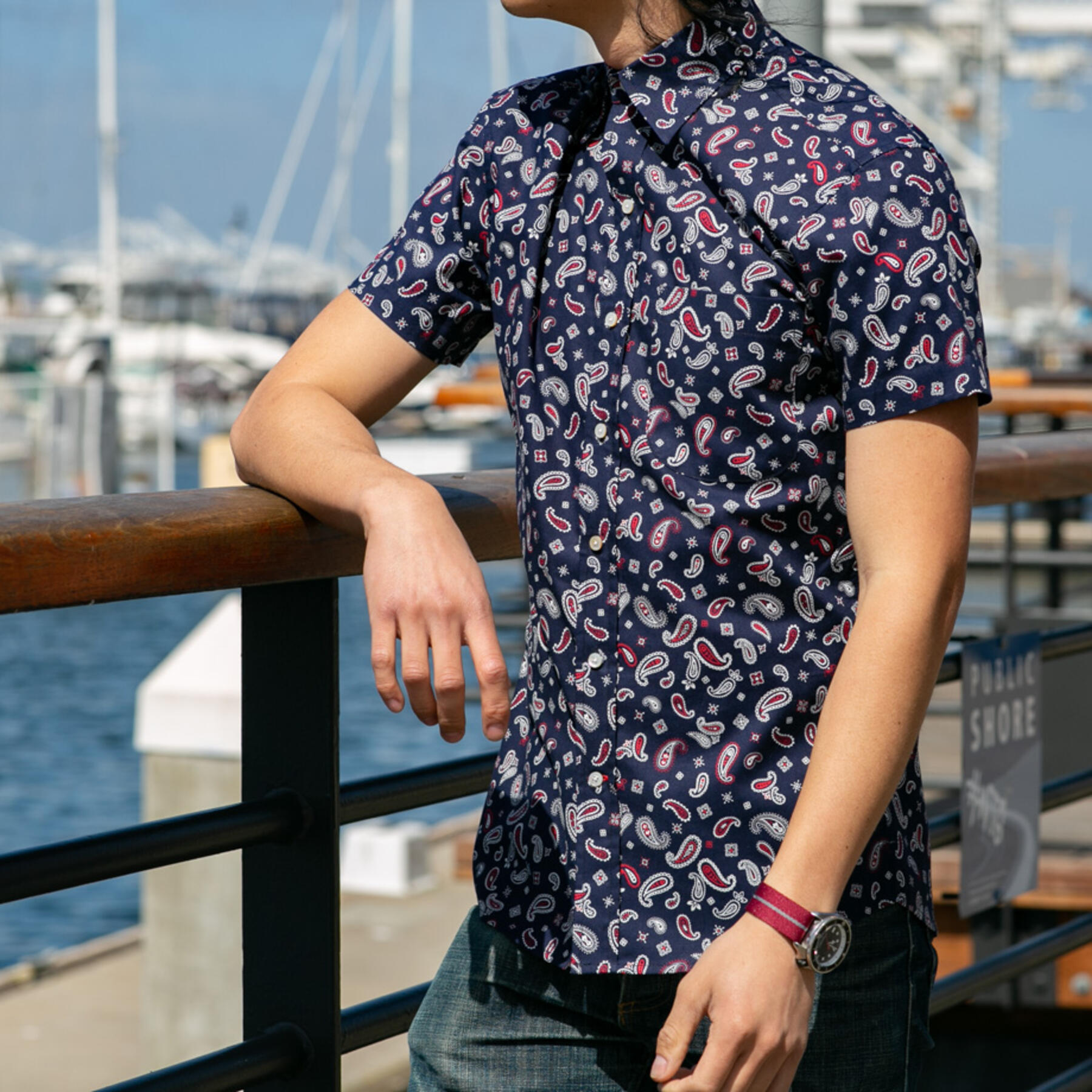 gustin #678 navy red paisley short sleeve shirt