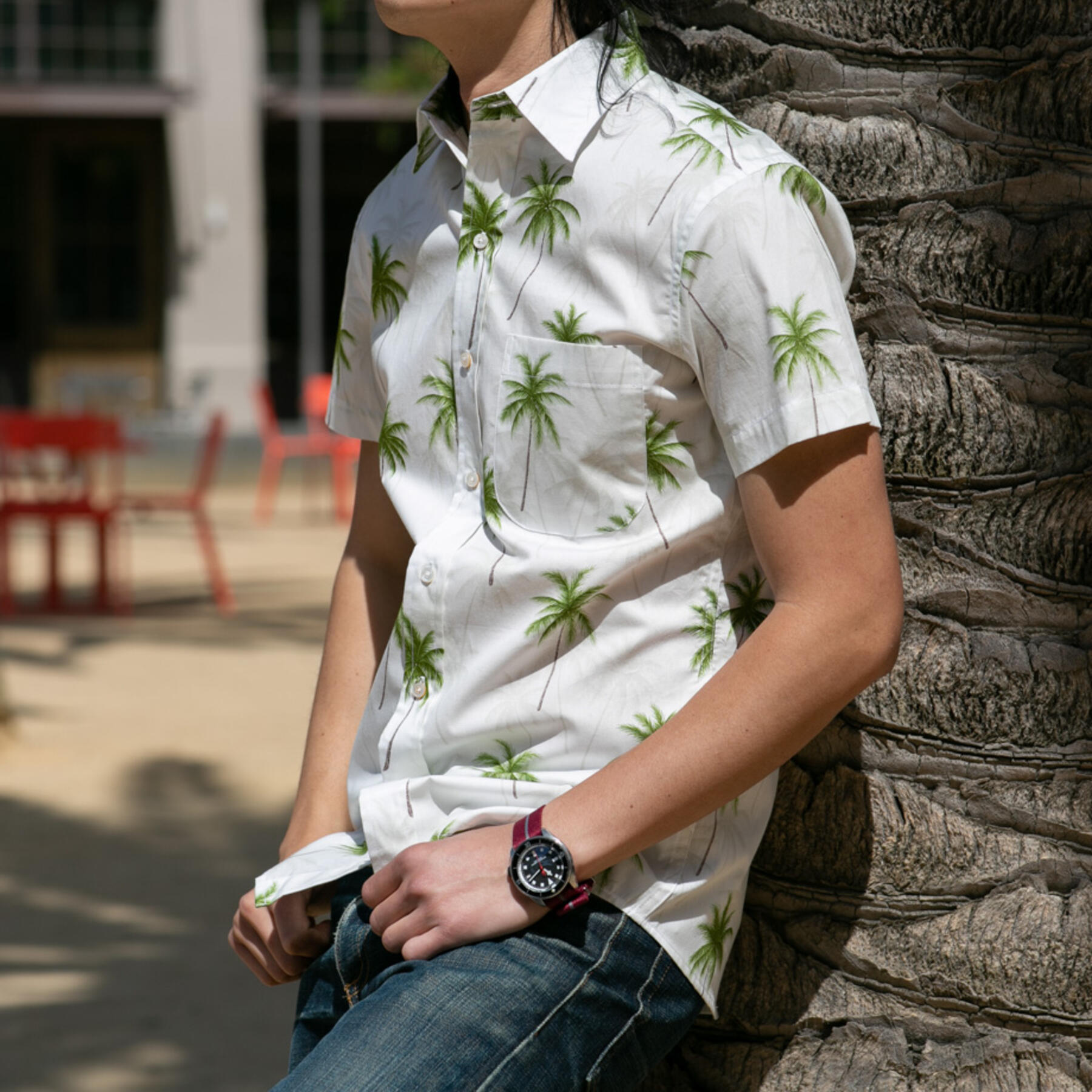 gustin #679 white palms short sleeve shirt