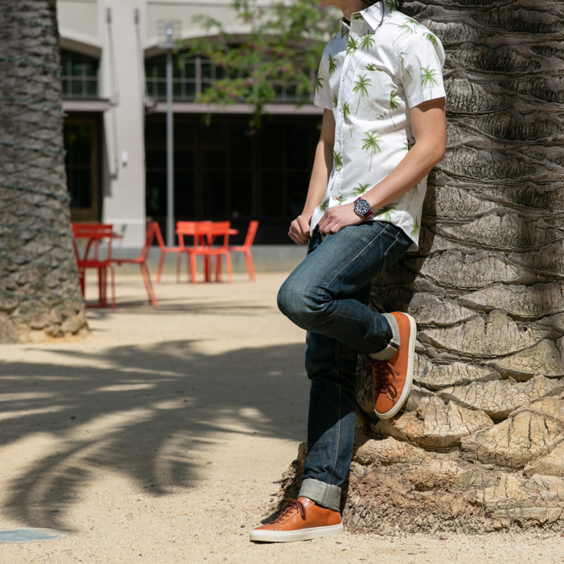 gustin #679 white palms short sleeve shirt