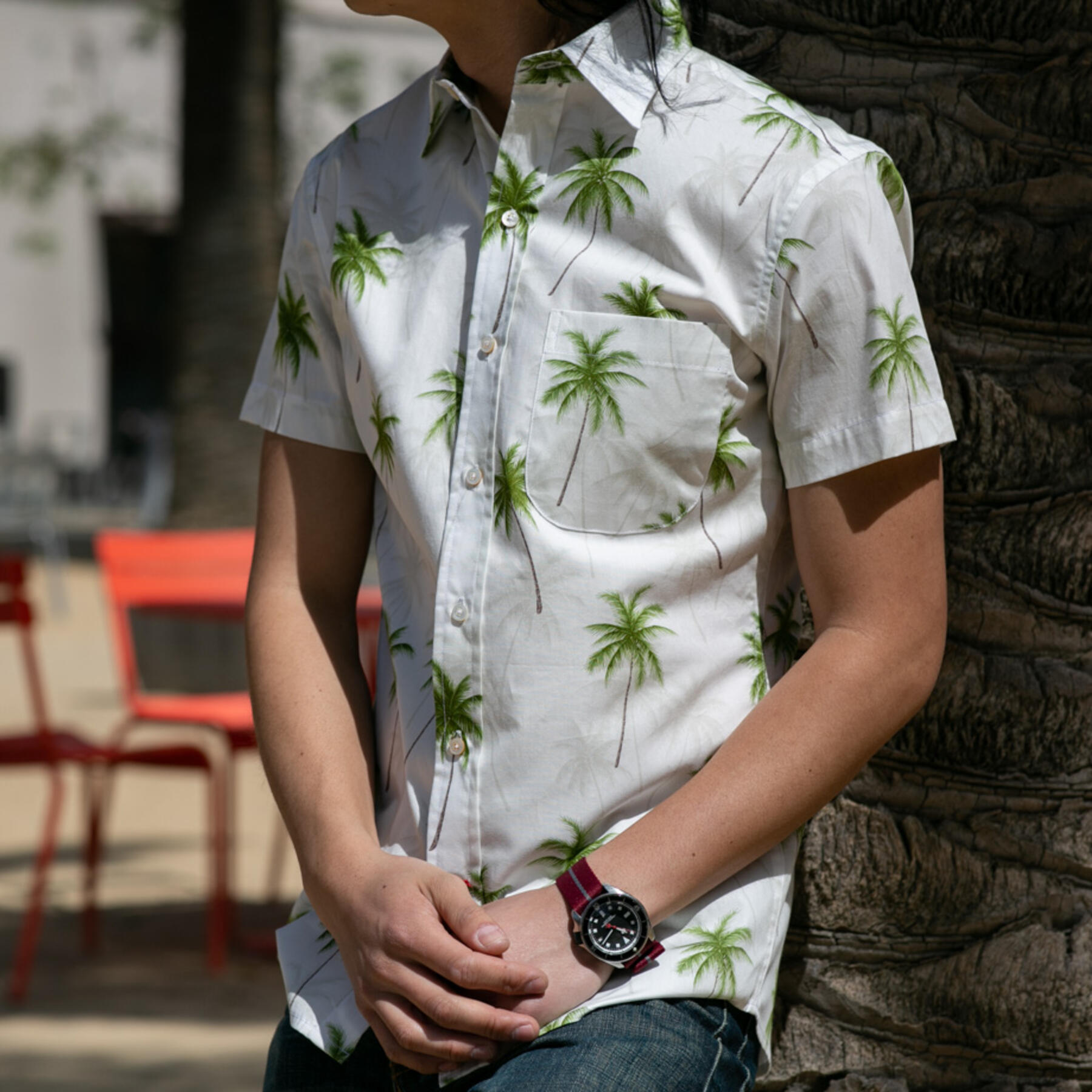 gustin #679 white palms short sleeve shirt