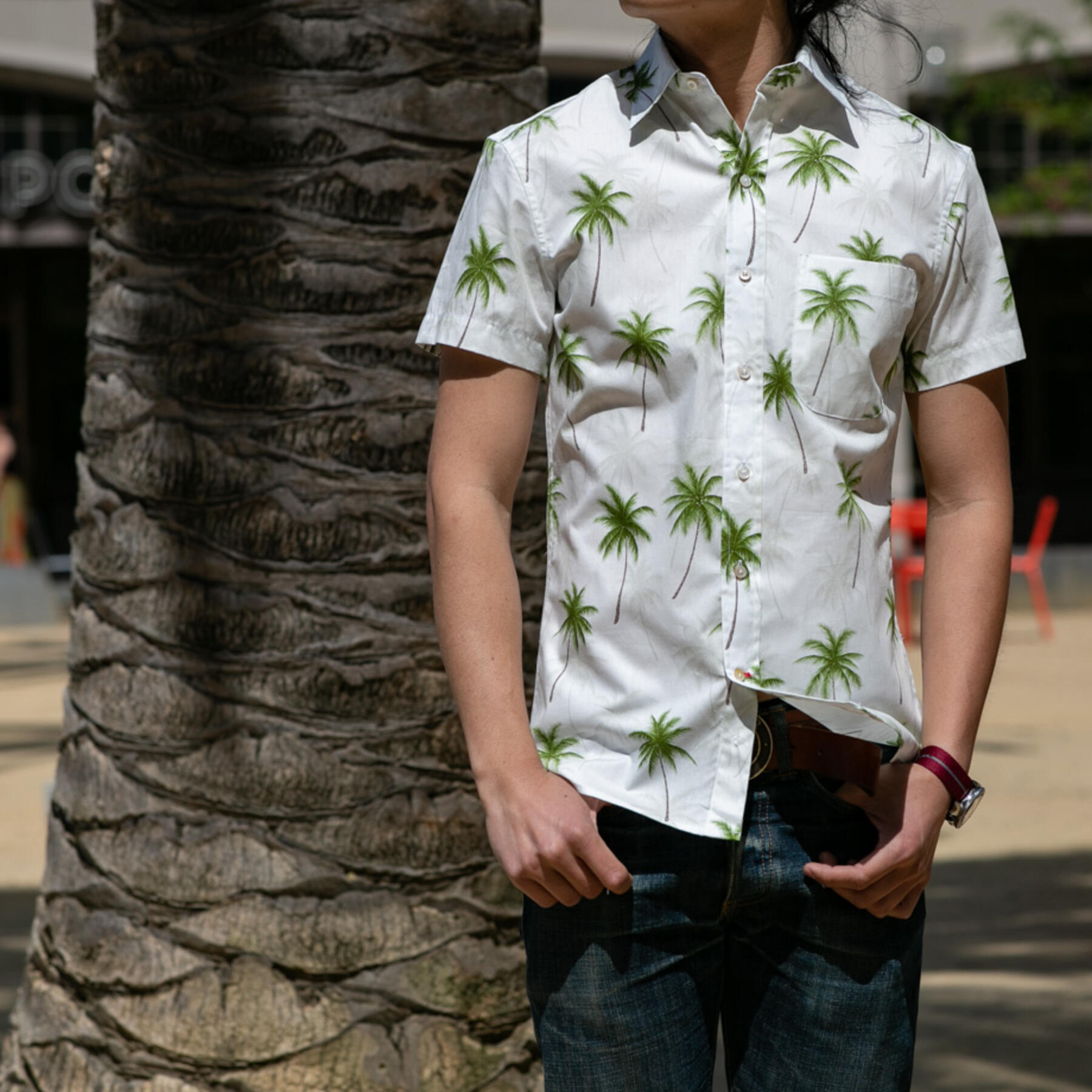 gustin #679 white palms short sleeve shirt