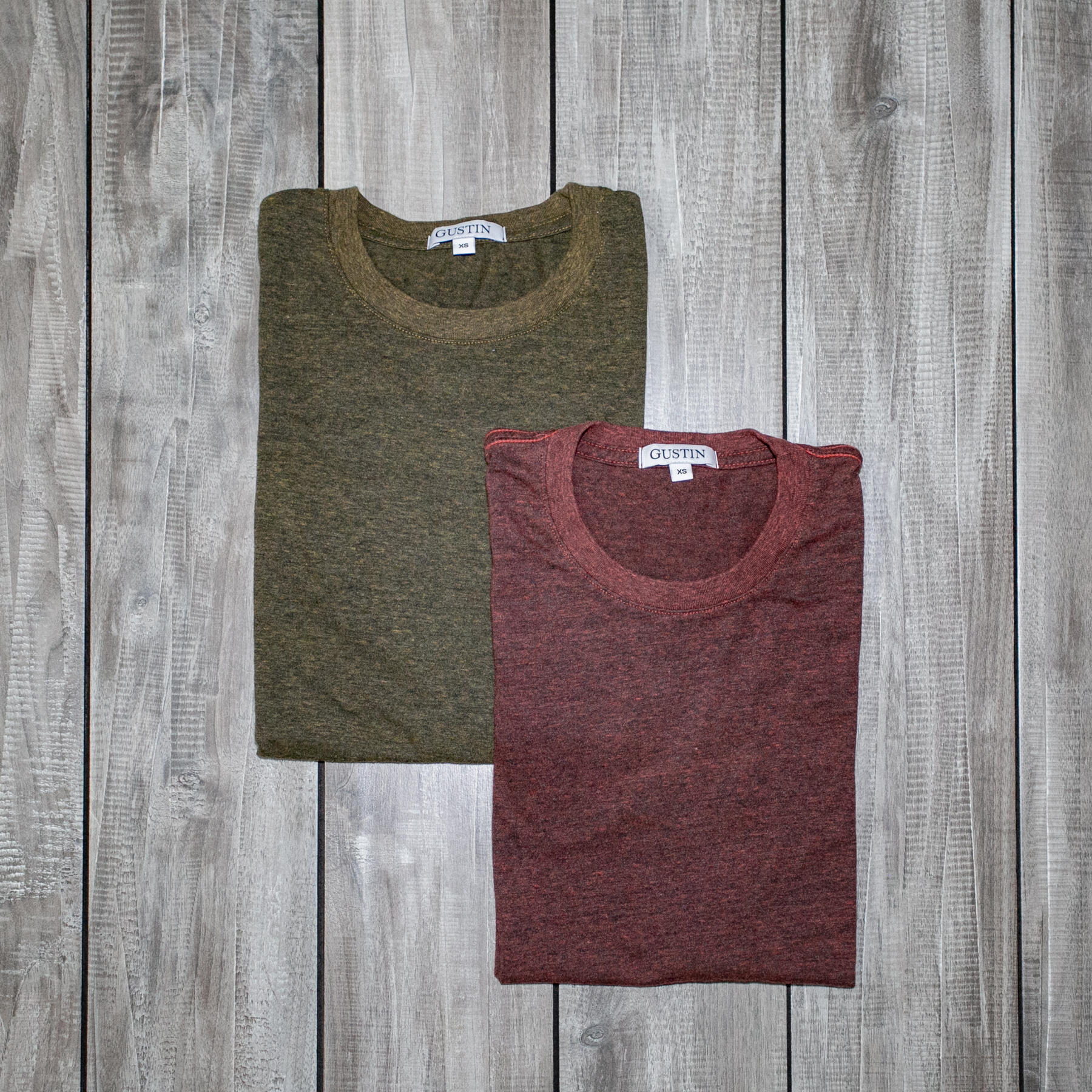 gustin usa heather t-shirt 2pk (camel, oxblood)