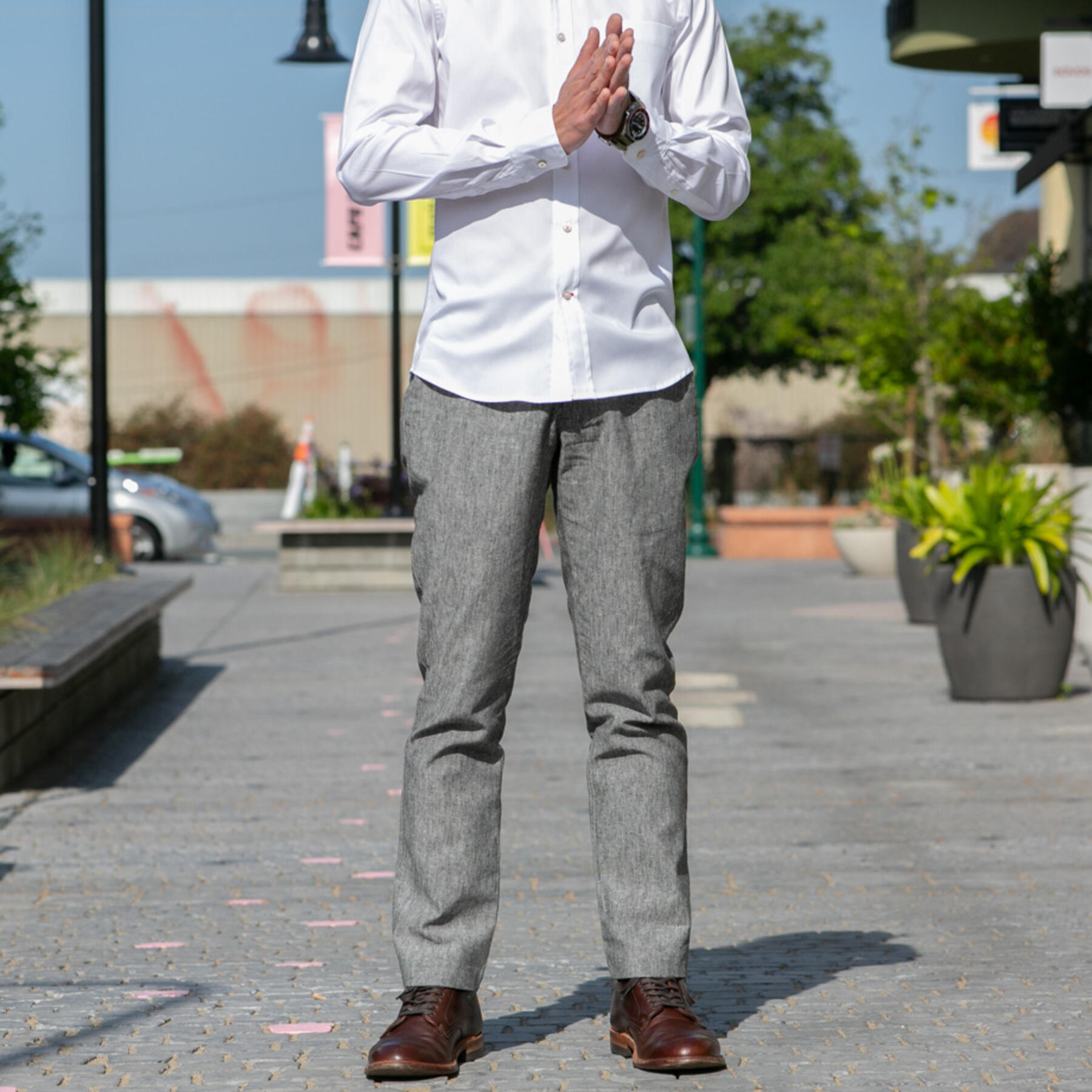 gustin #193 black linen chambray chinos