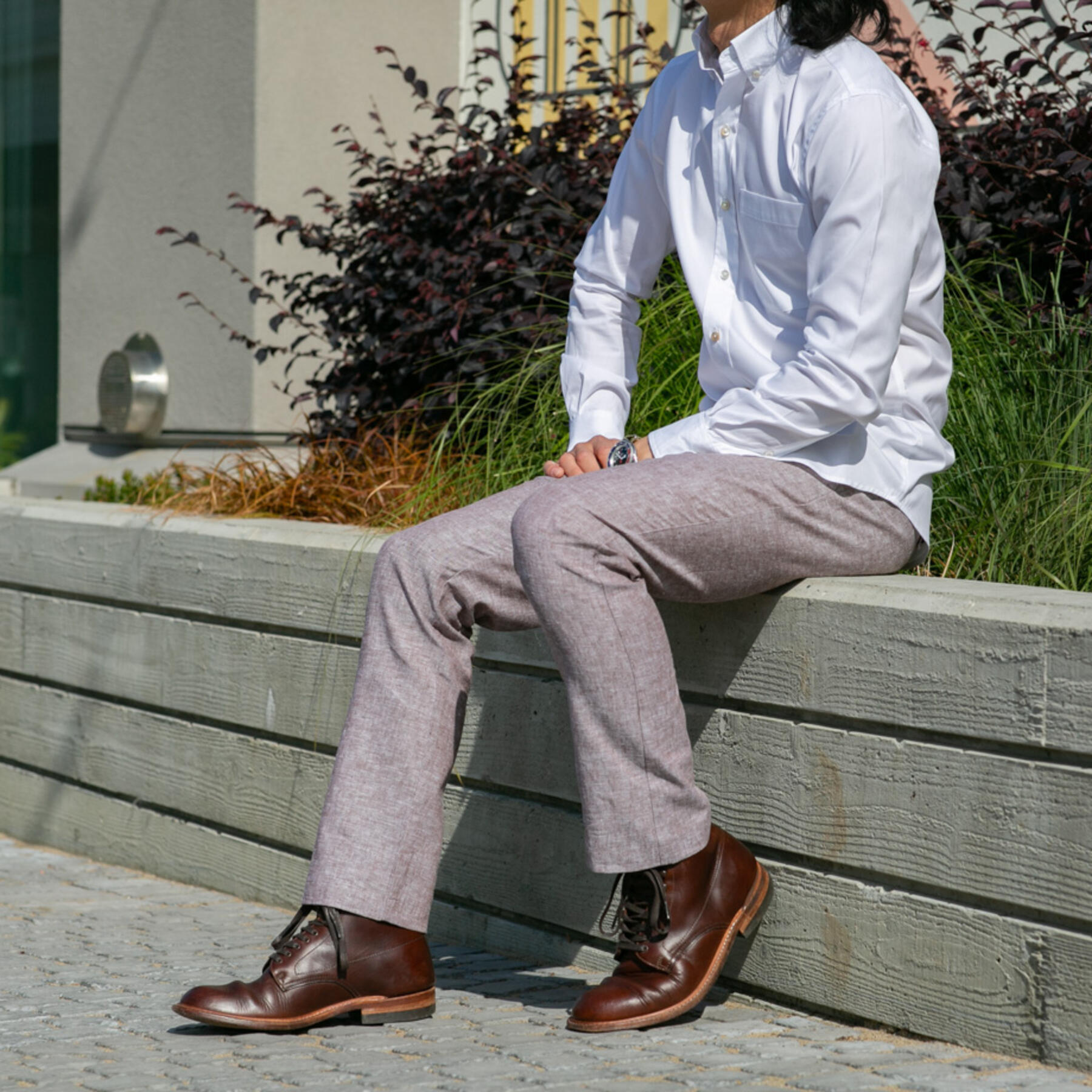 gustin #194 rust linen chambray chinos