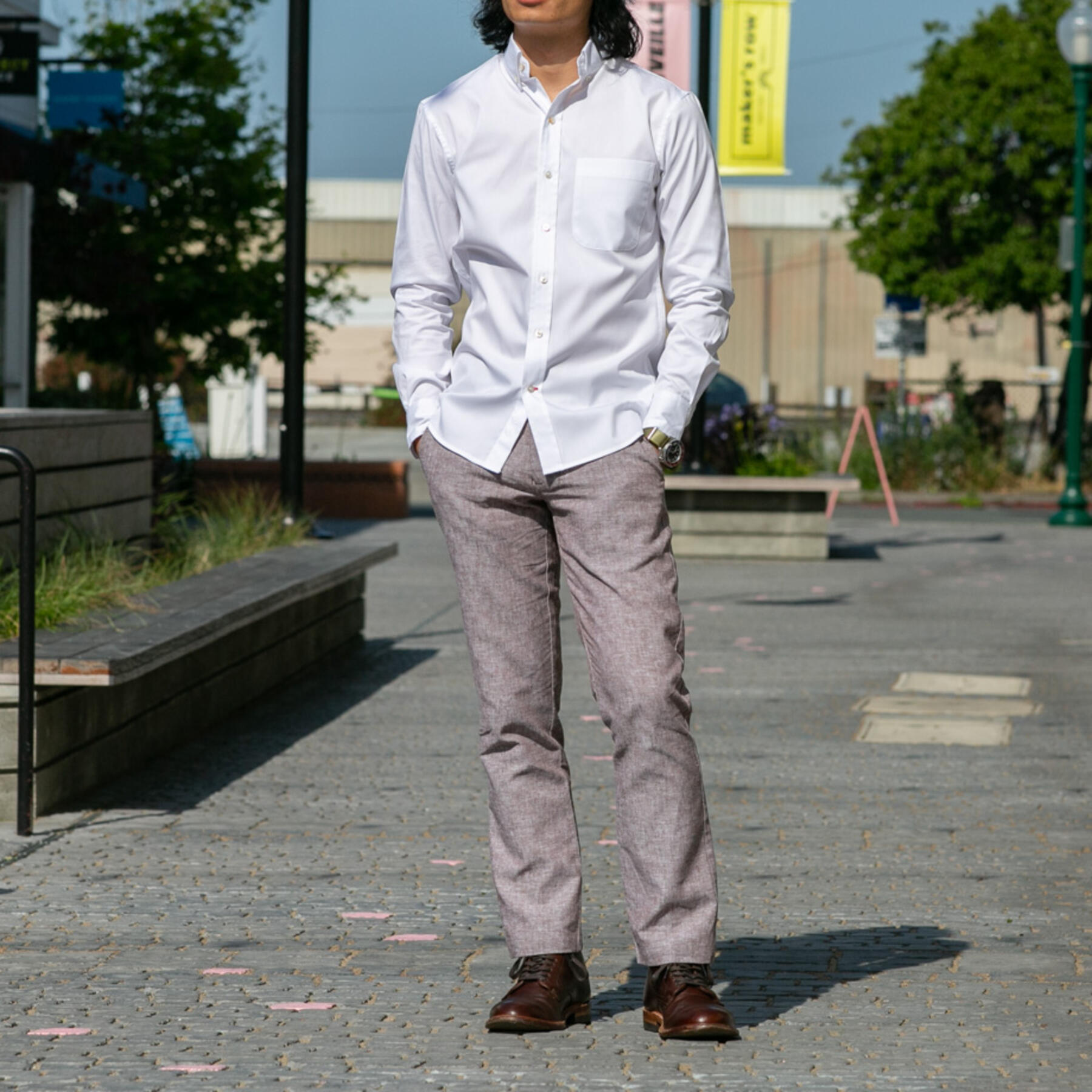 gustin #194 rust linen chambray chinos