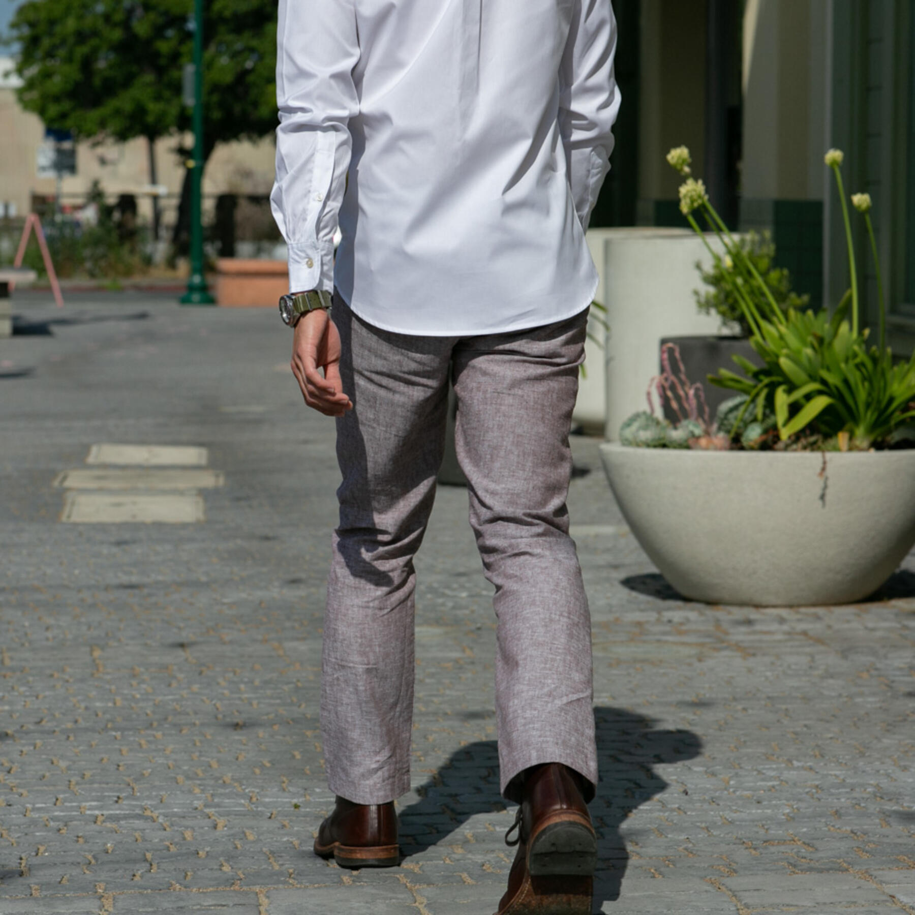 gustin #194 rust linen chambray chinos