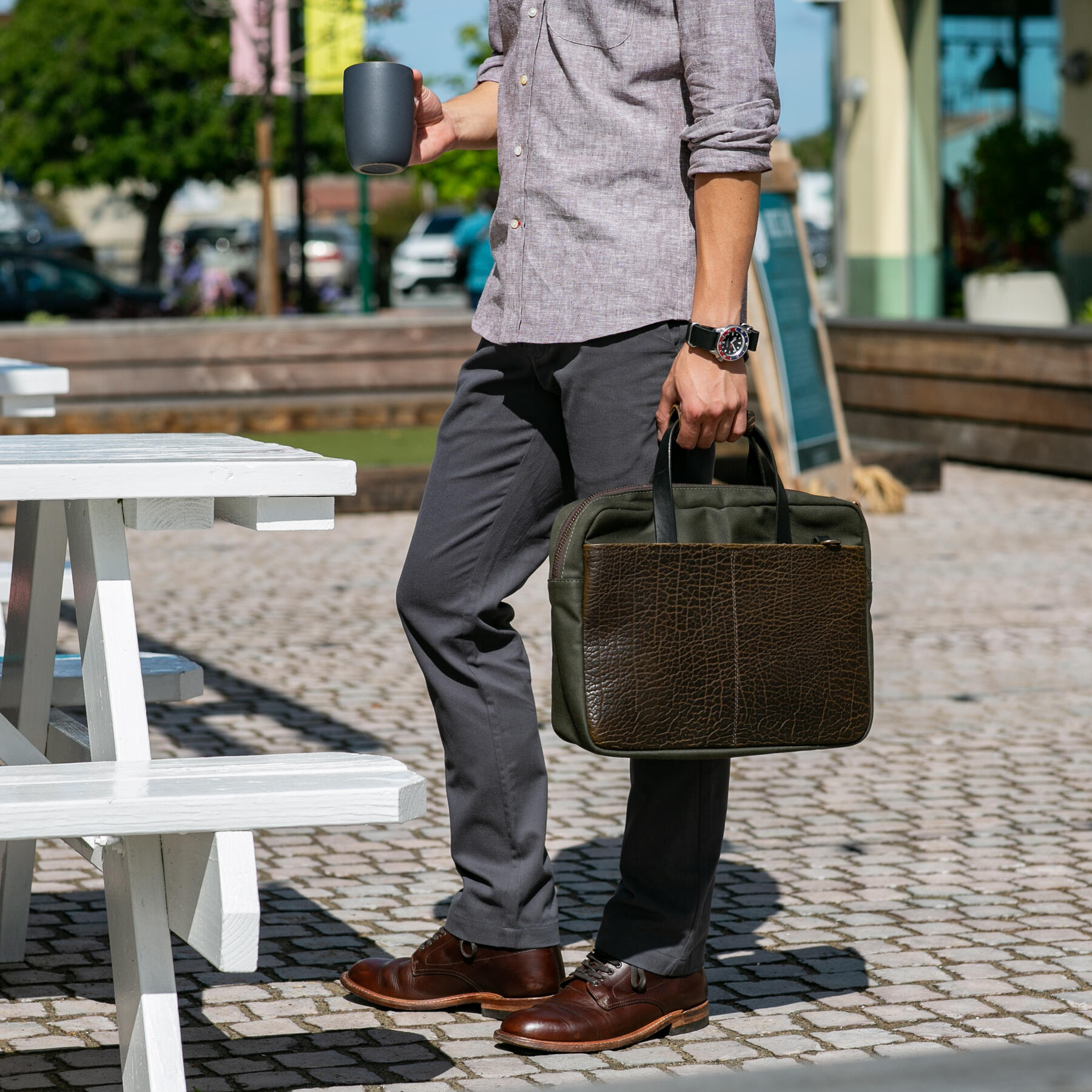 gustin bison twill briefcase - olive