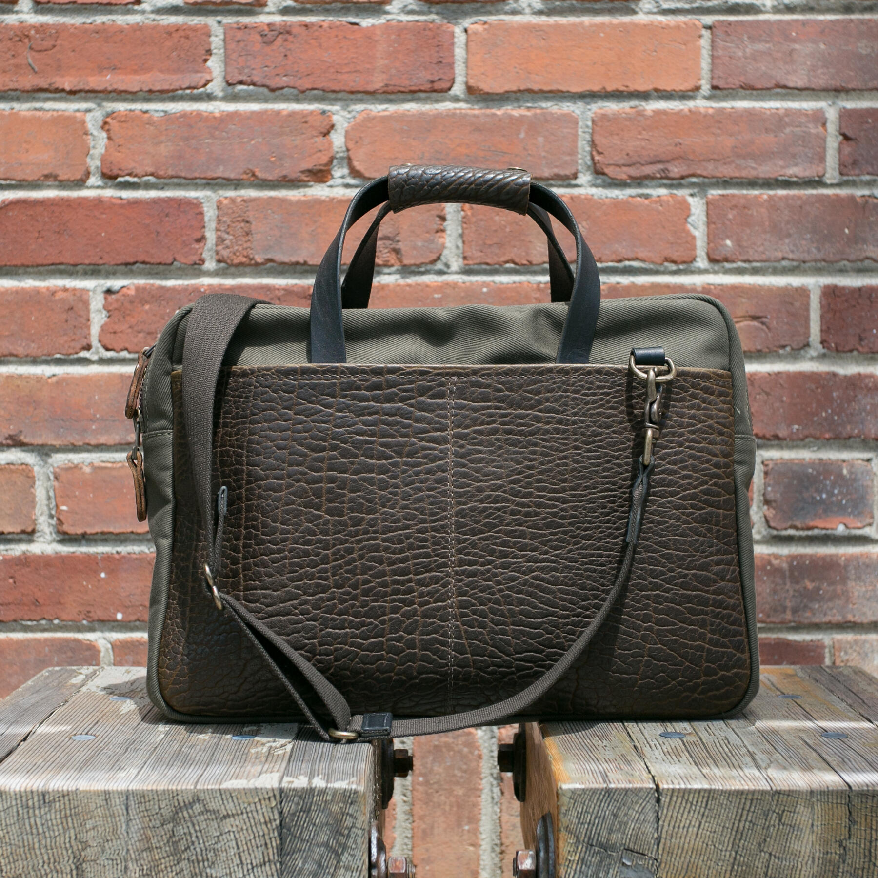 gustin bison twill briefcase - olive