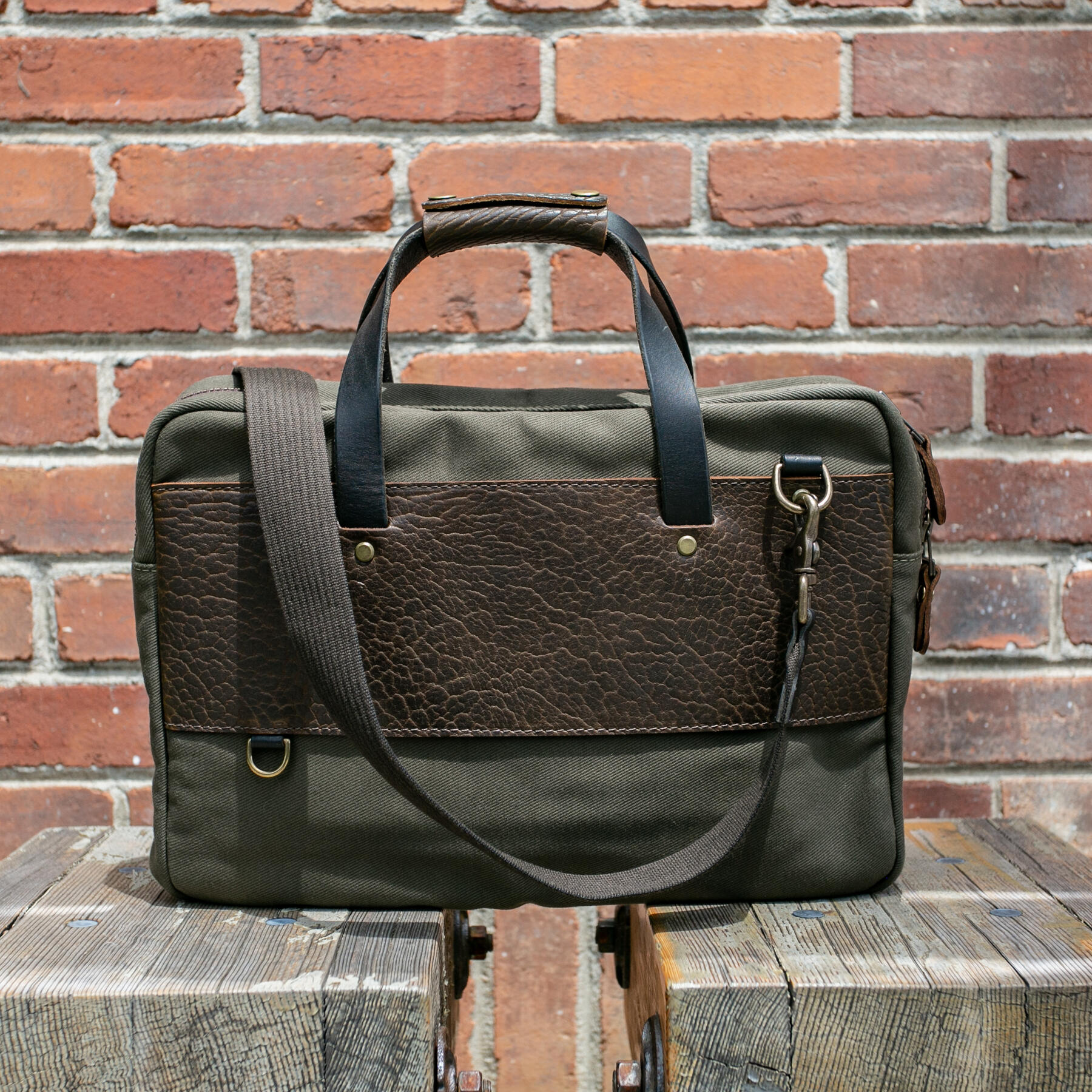 gustin bison twill briefcase - olive
