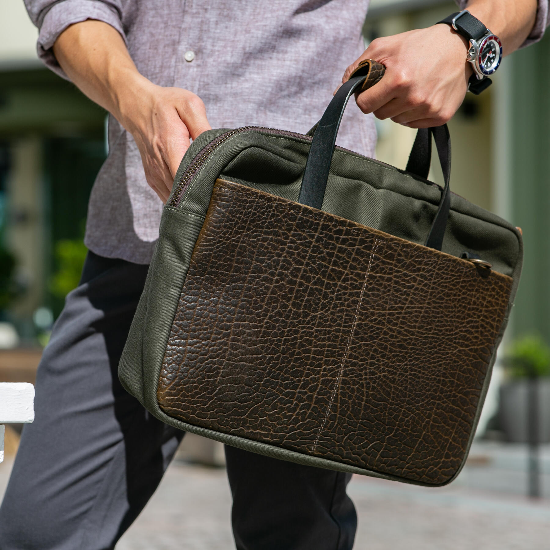 gustin bison twill briefcase - olive
