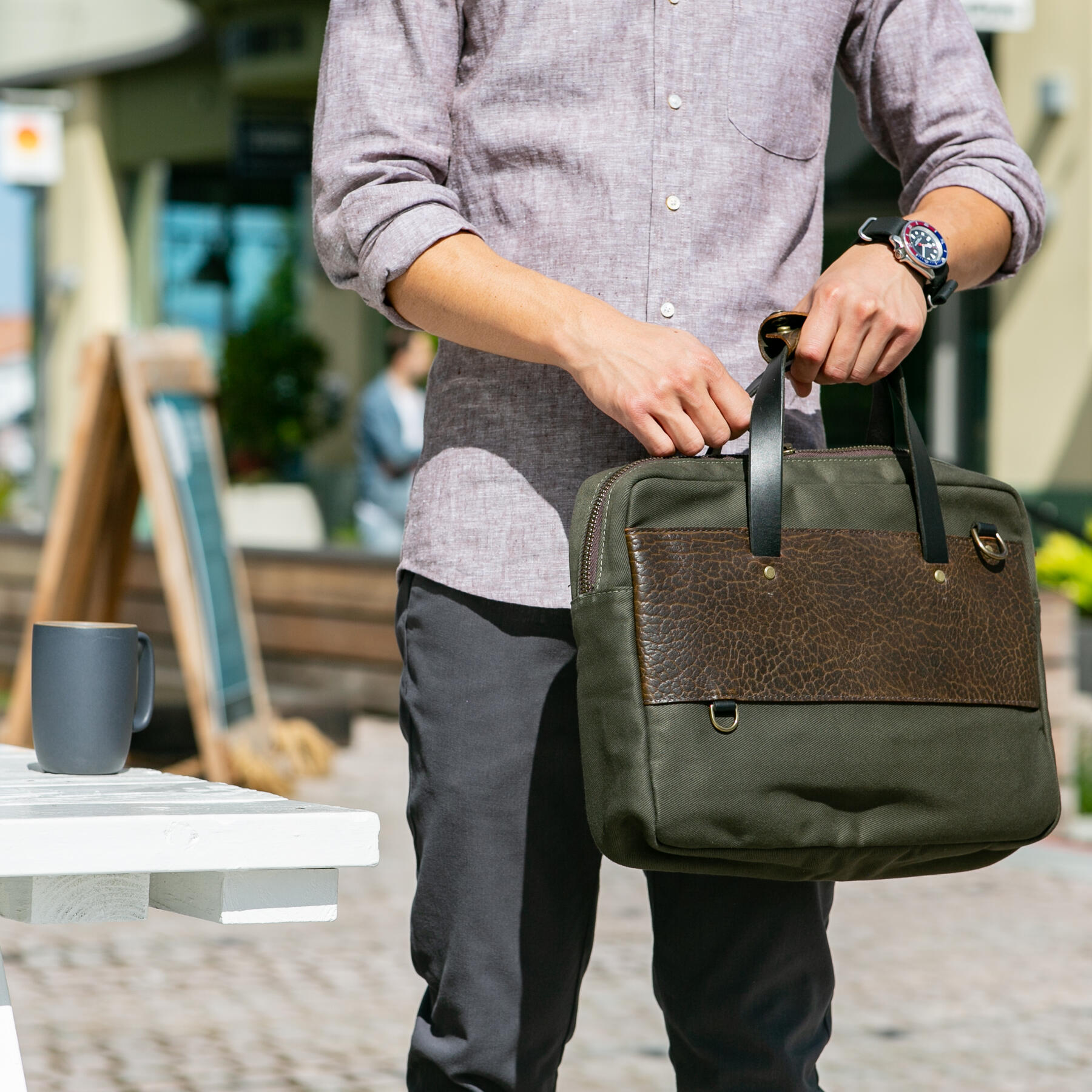 gustin bison twill briefcase - olive