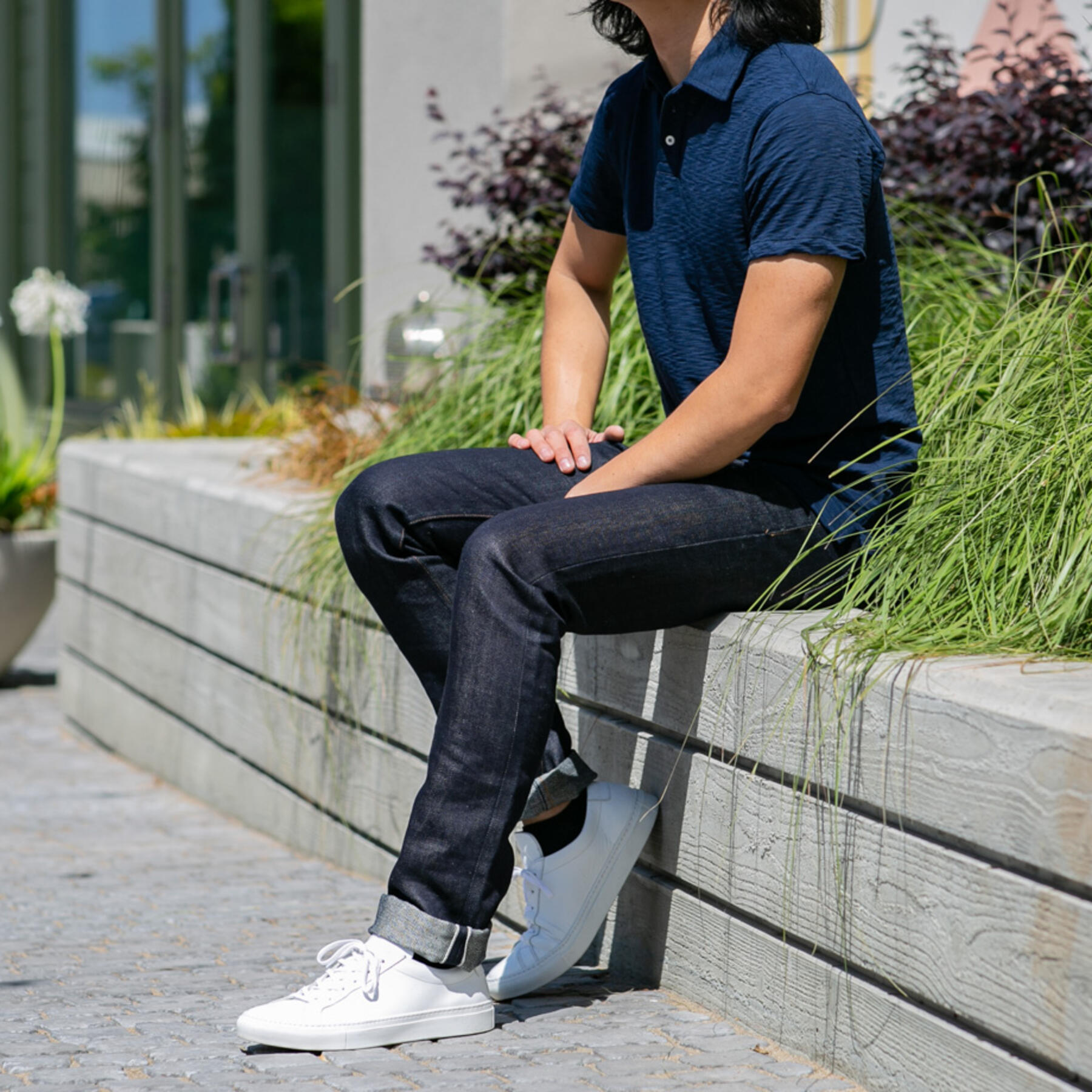 gustin american slub polo - navy