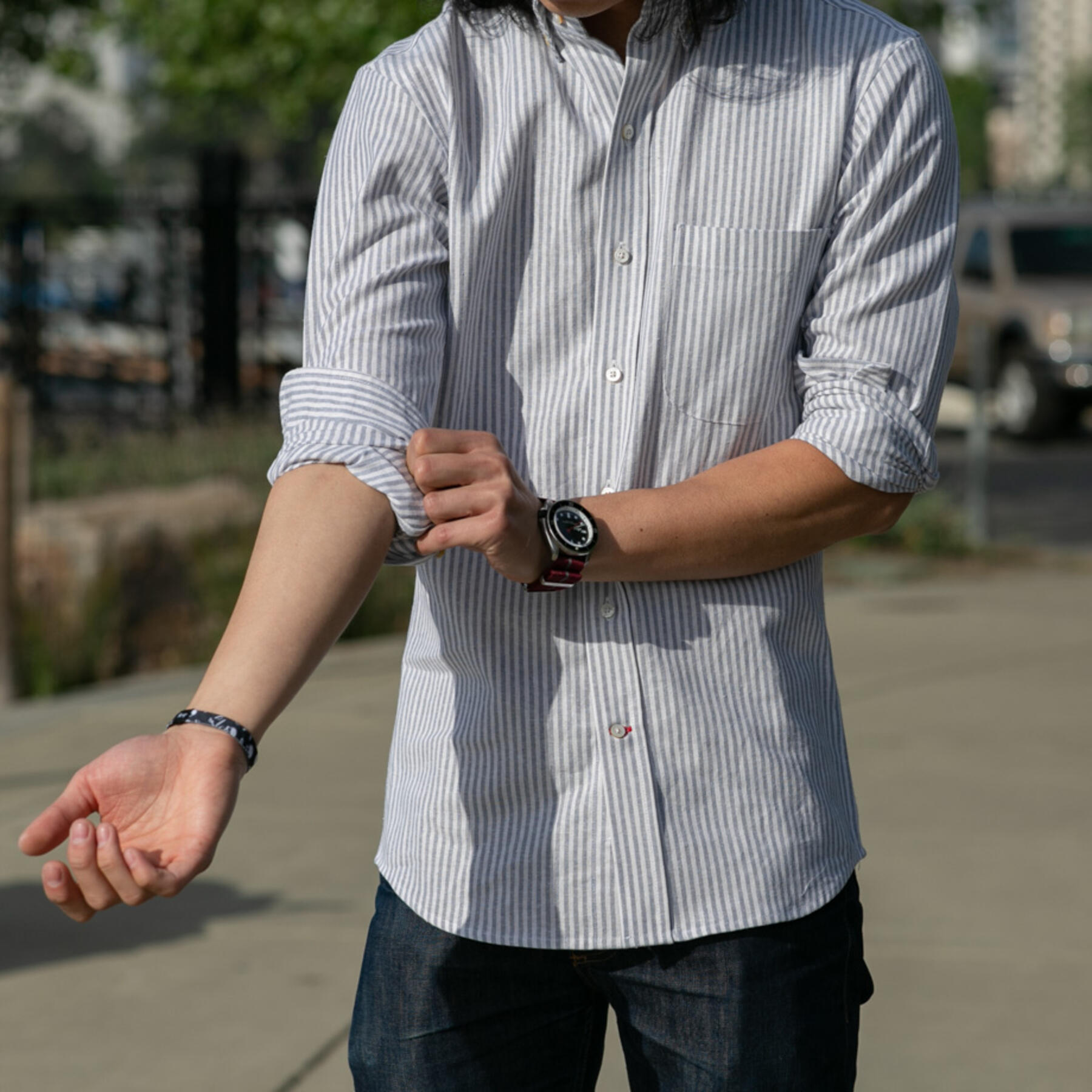 gustin #686 linen charcoal stripe