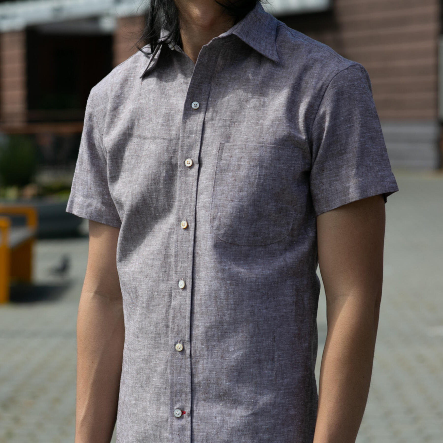 gustin #688 rust linen chambray short sleeve shirt