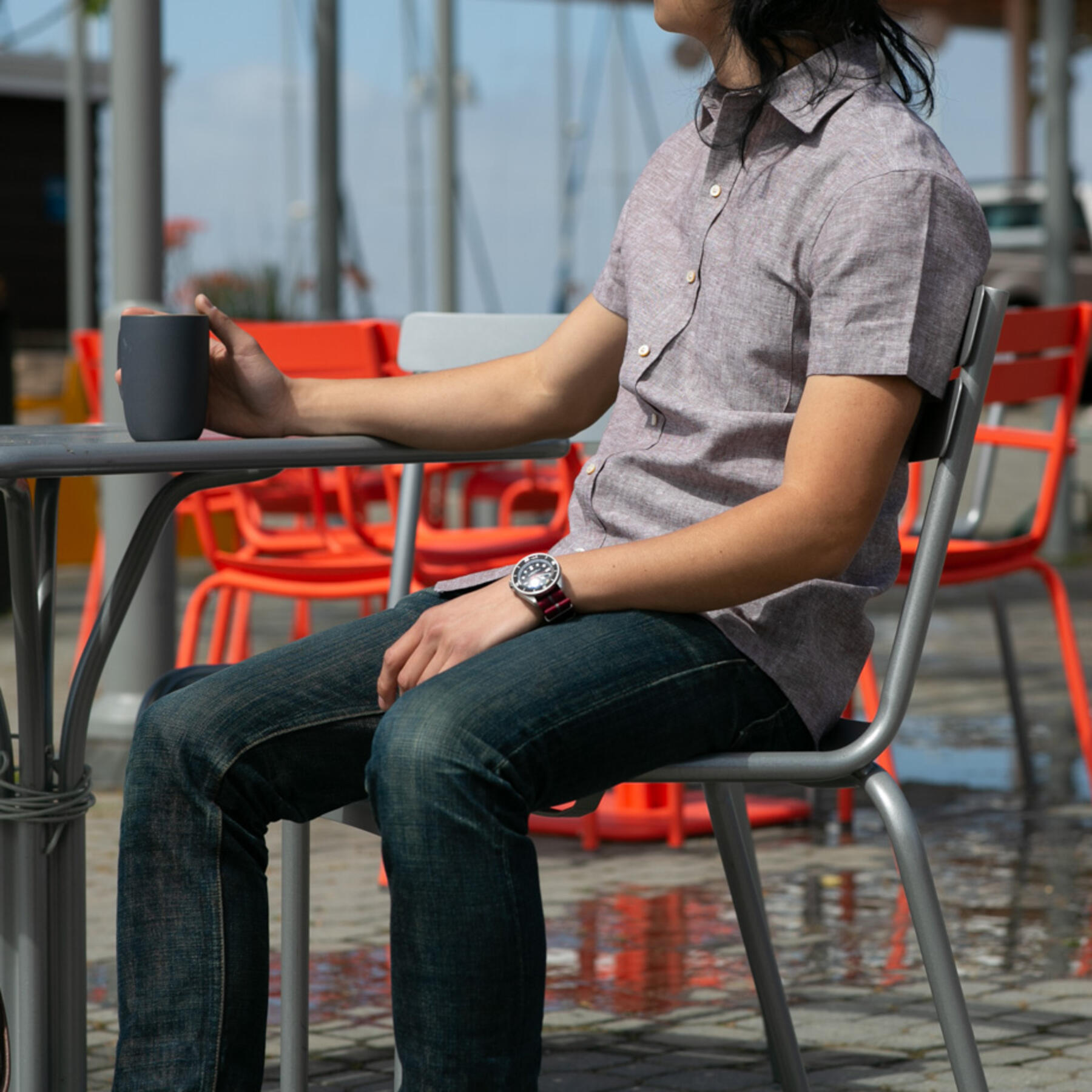 gustin #688 rust linen chambray short sleeve shirt
